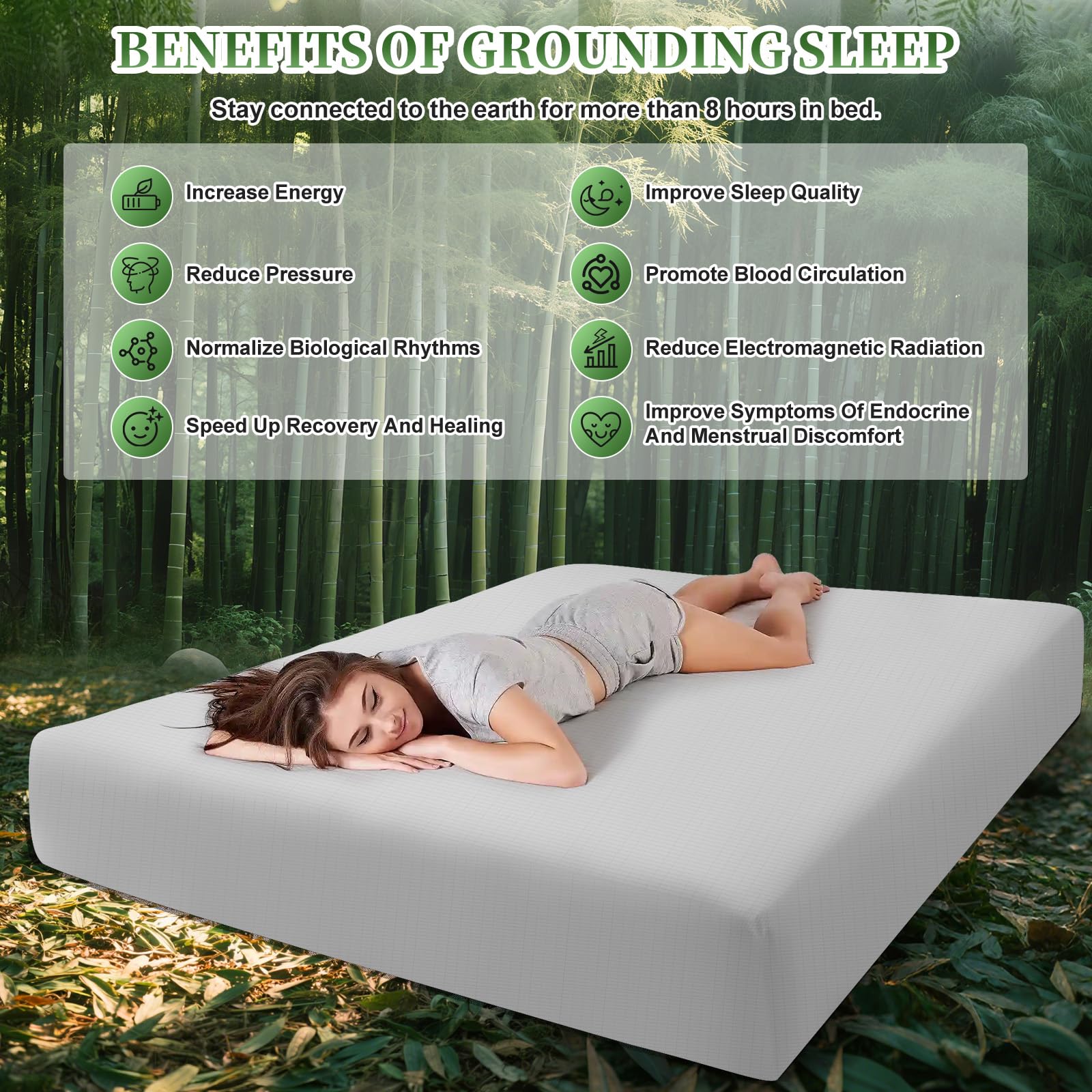 Lenzuolo di messa a terra conduttivo, Grounding Bed Sheet, Tappetino da terra secondo la norma UE, con 10% fibra d'argento e 90% cotone biologico, per Sonno Migliore Recupero Energetico (180x200cm)