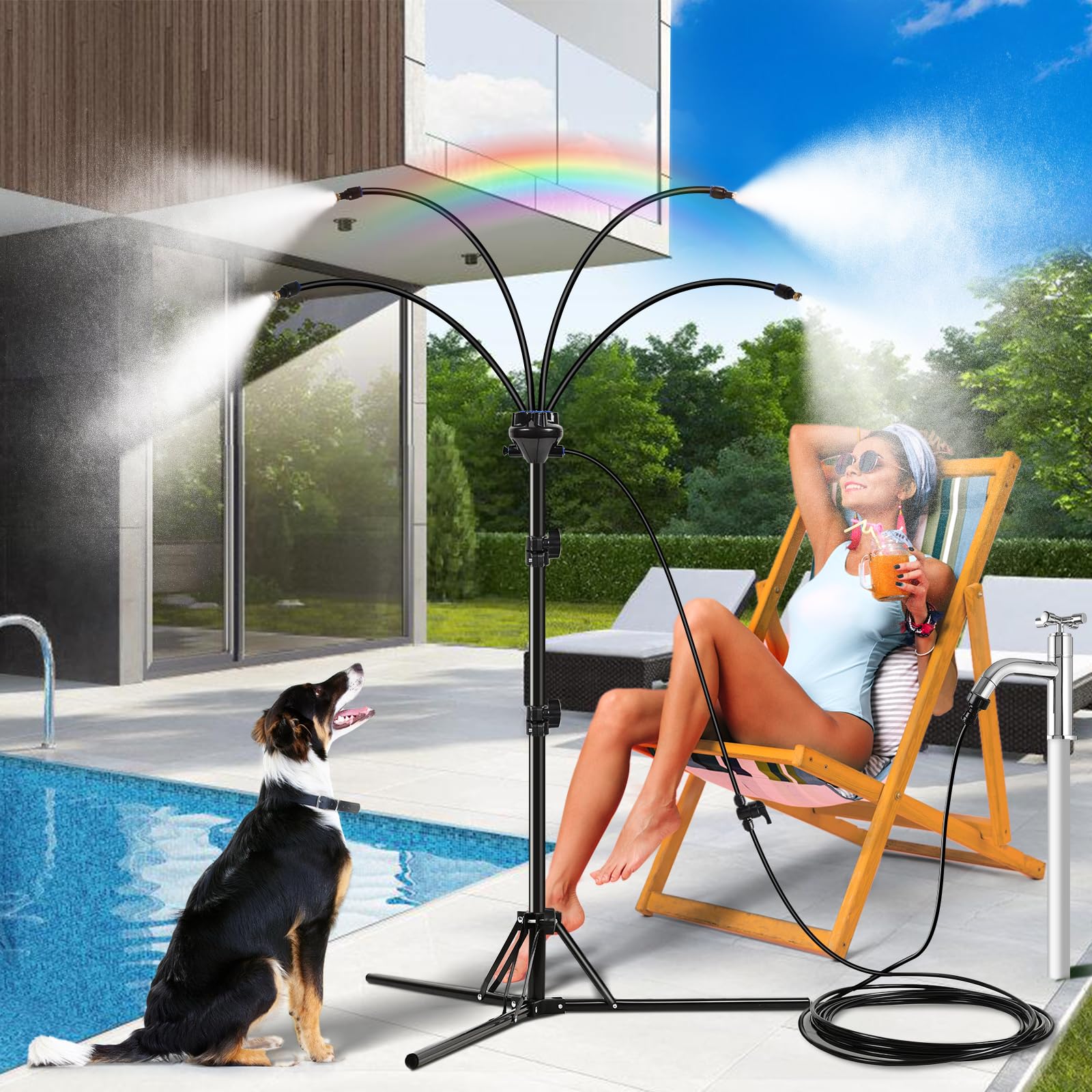 Photo 1 of KENSOSO Standing Misters for Outside Patio - 5.3FT Stand Misting System for Cooling Outdoor Areas, Easy to Install & Maintain, 4 Adjustable Nozzles for Custom Coverage, Durable for Backyard Use