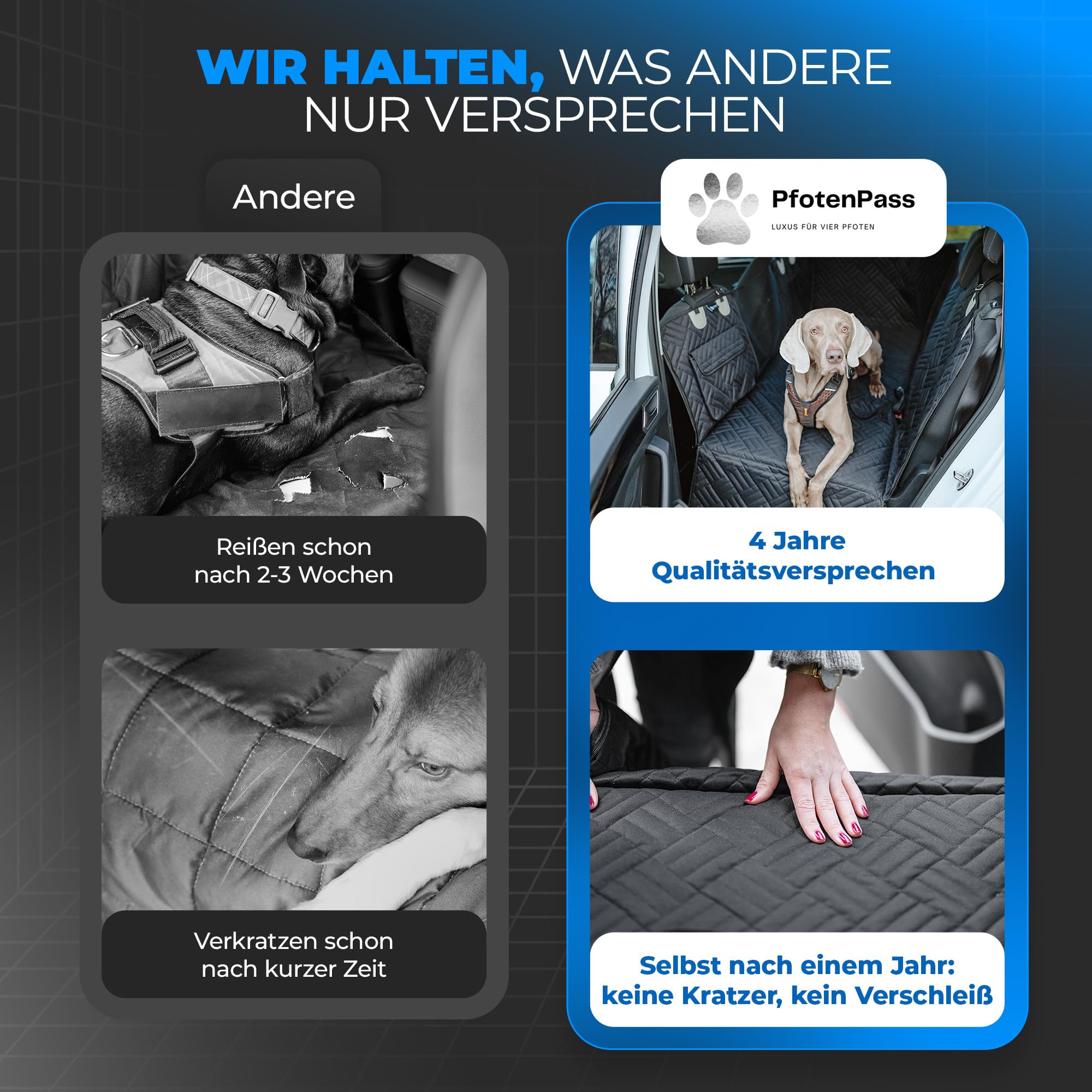 Coperta per cani per auto, sedile posteriore fisso, impermeabile e antigraffio, con fondo rigido, antiscivolo, con borsa per il trasporto + cinghie, sedile posteriore, protezione, coperta