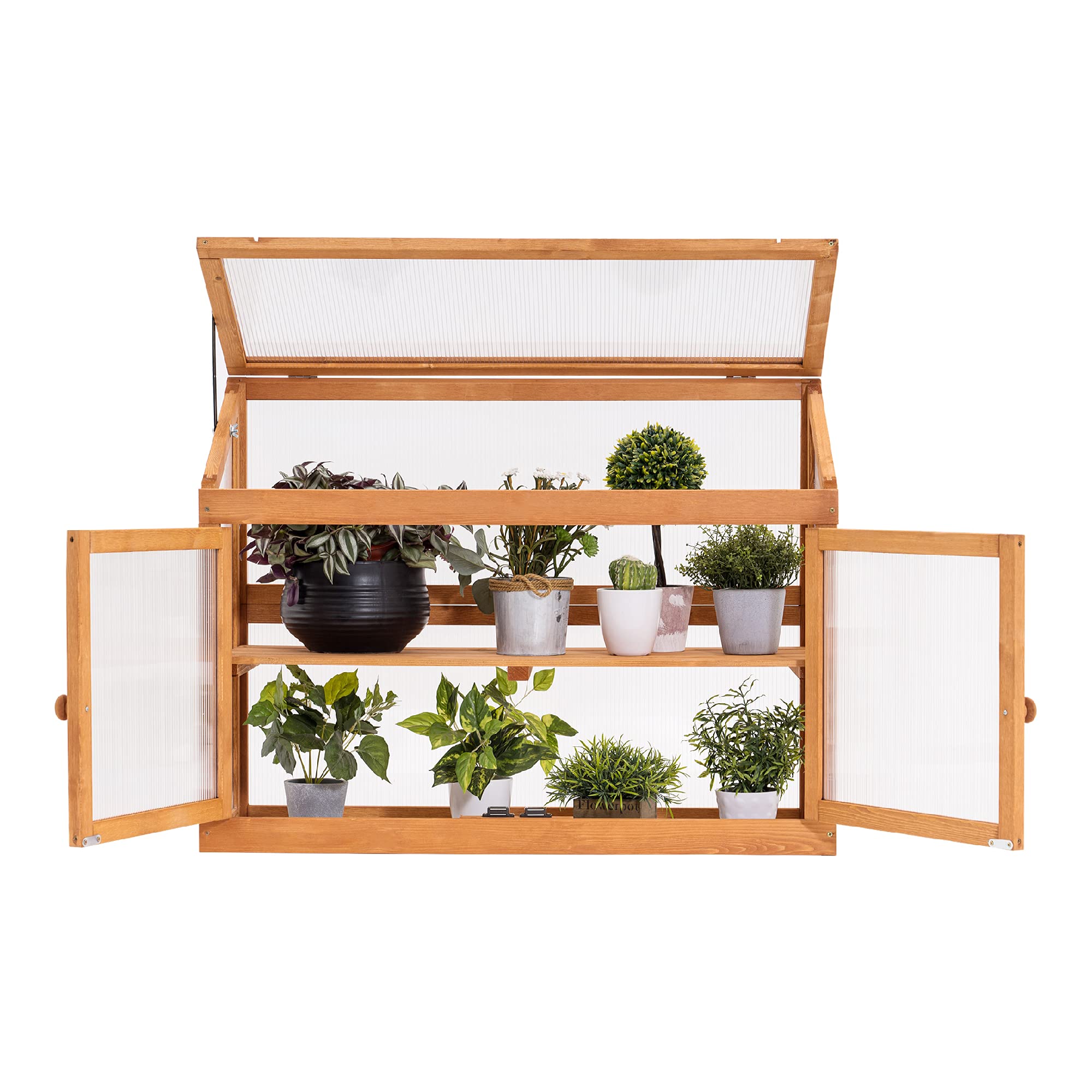M MCombo 2 Etage höhenverstellbares Anlehngewächshaus Treibhaus Pflanzenhaus Aufzuchtschrank 0160, aus Holz und Polycarbonat