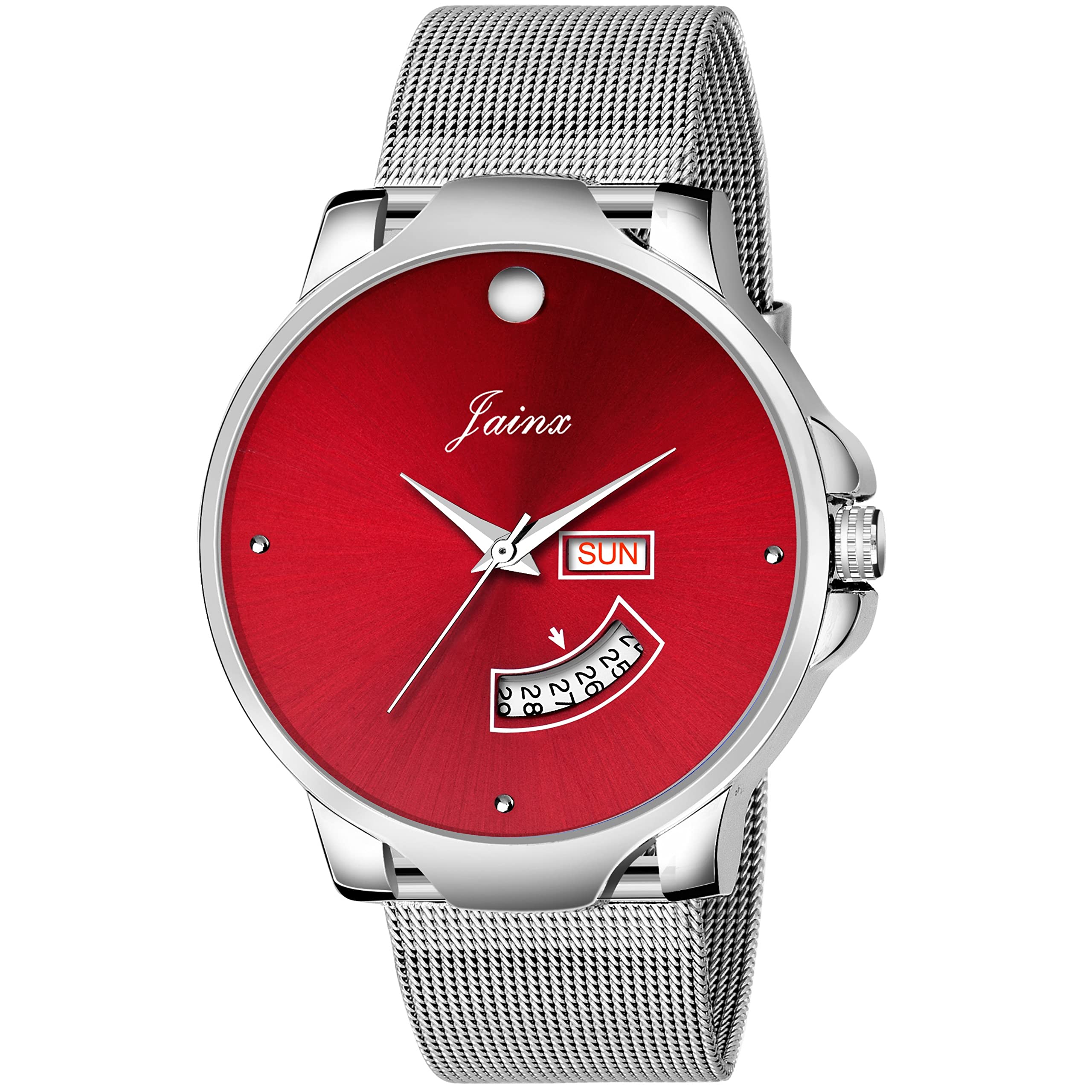 jainx Day and Date Silver Mesh Chain Analog Wrist Watch for Men - JM7121 (B09VC4Y5ZJ) Amazon Price History, Amazon Price Tracker