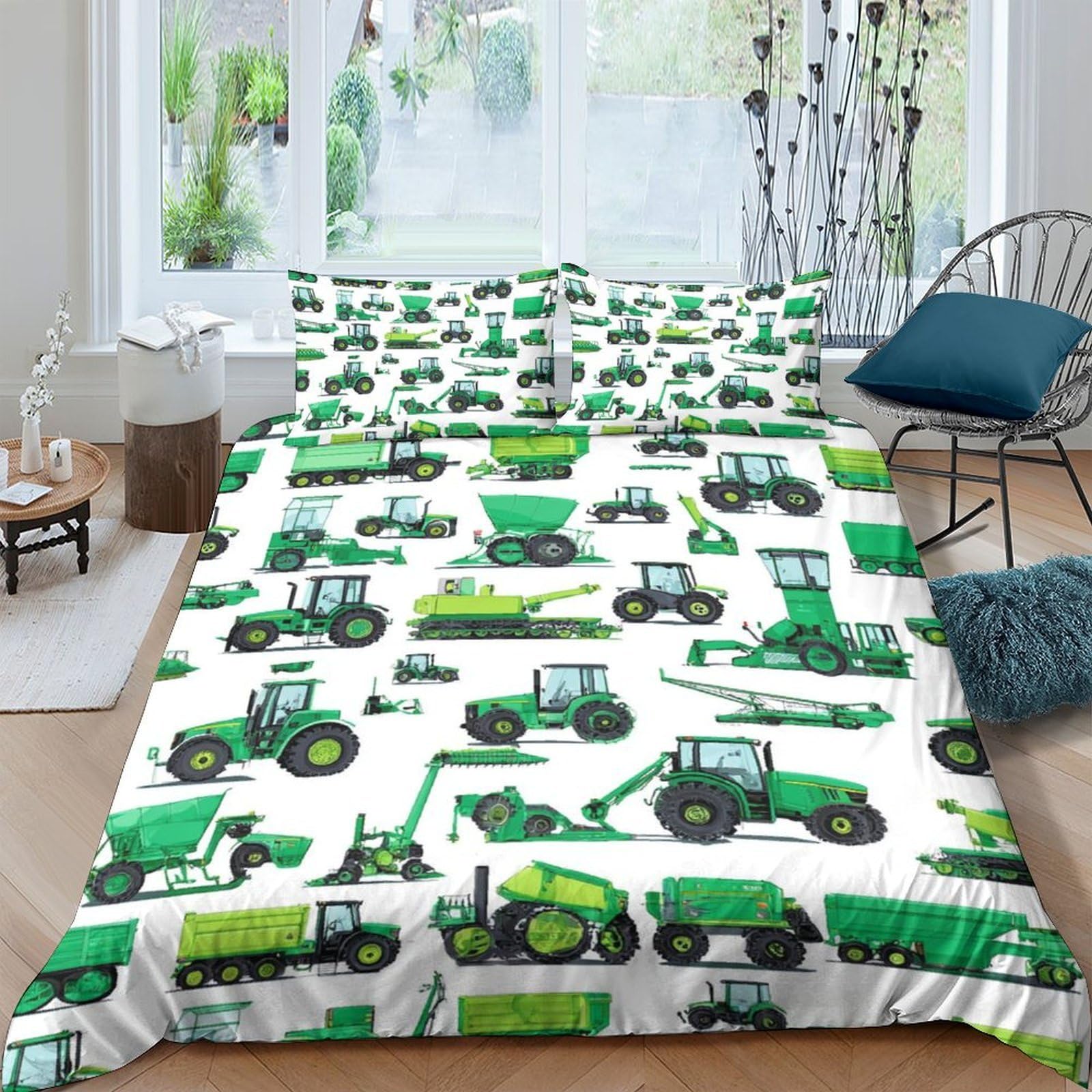 Ctjqhvkz Style-2 3D Printed Green Tractor Pattern Fitted Sheet Microfiber Bedroom Decor Farm Vehicle Mattress Cover For Home Dorm Single（135X200cm）
