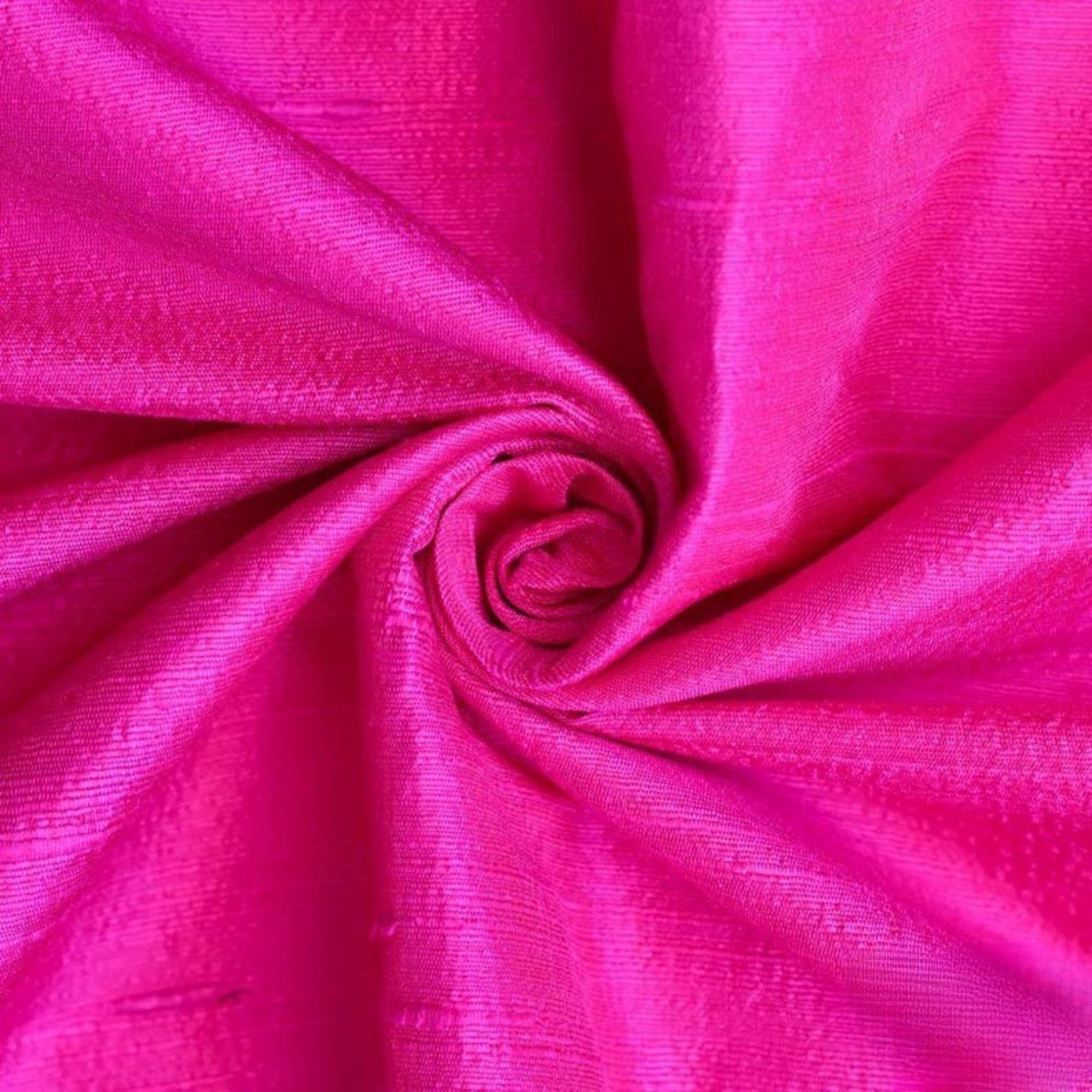 Fabric Mart Direct Fuchsia Pink Silk Dupioni Fabric By The Metre, 1 Metre 104 cm Width Slubbed Dupioni Silk Solid Color Pink Wholesale Combination Upholstery Fabric for Curtains Bridal Dress Drapes — image 1