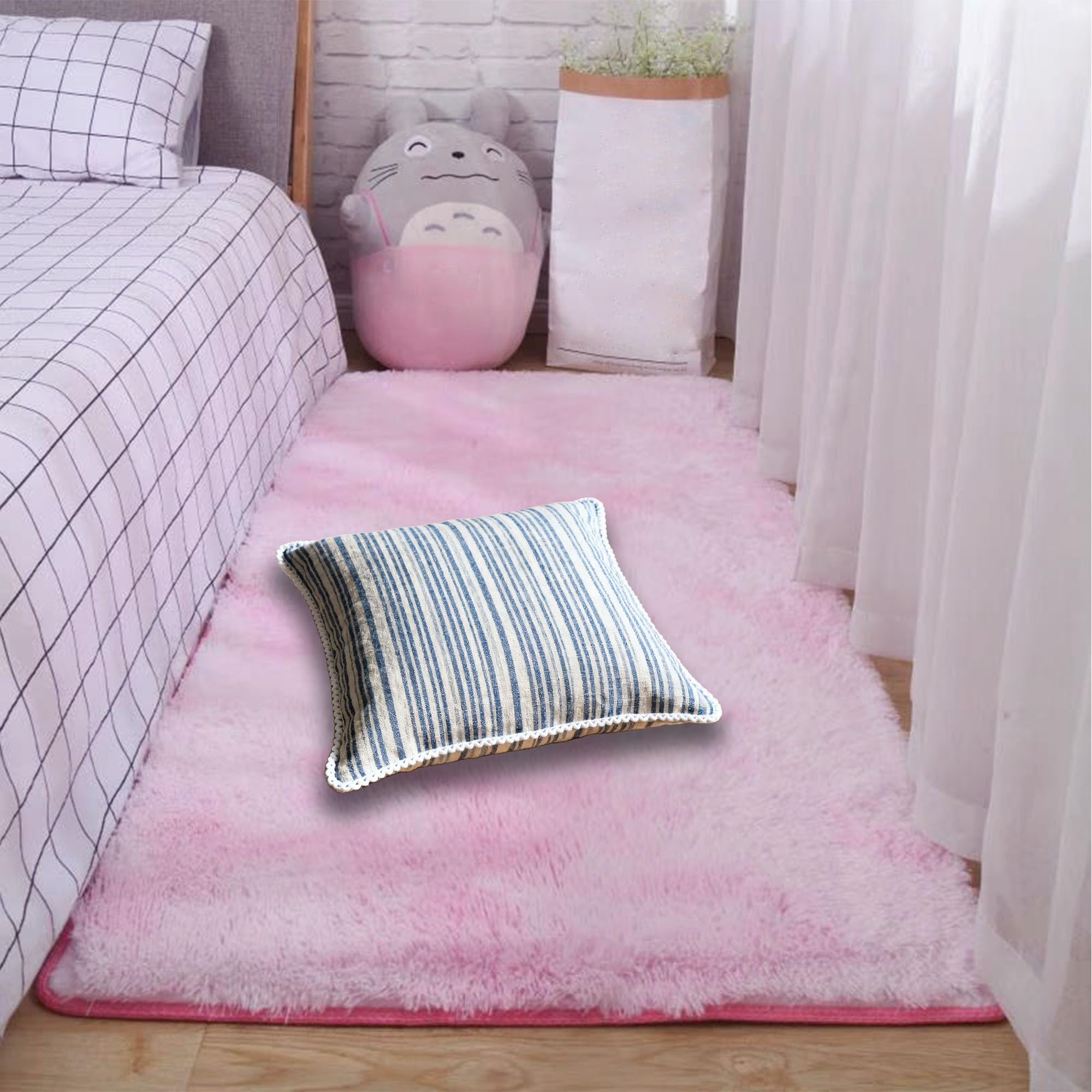 Grand tapis salon 160x320 cm rose clair lavable et shaggy