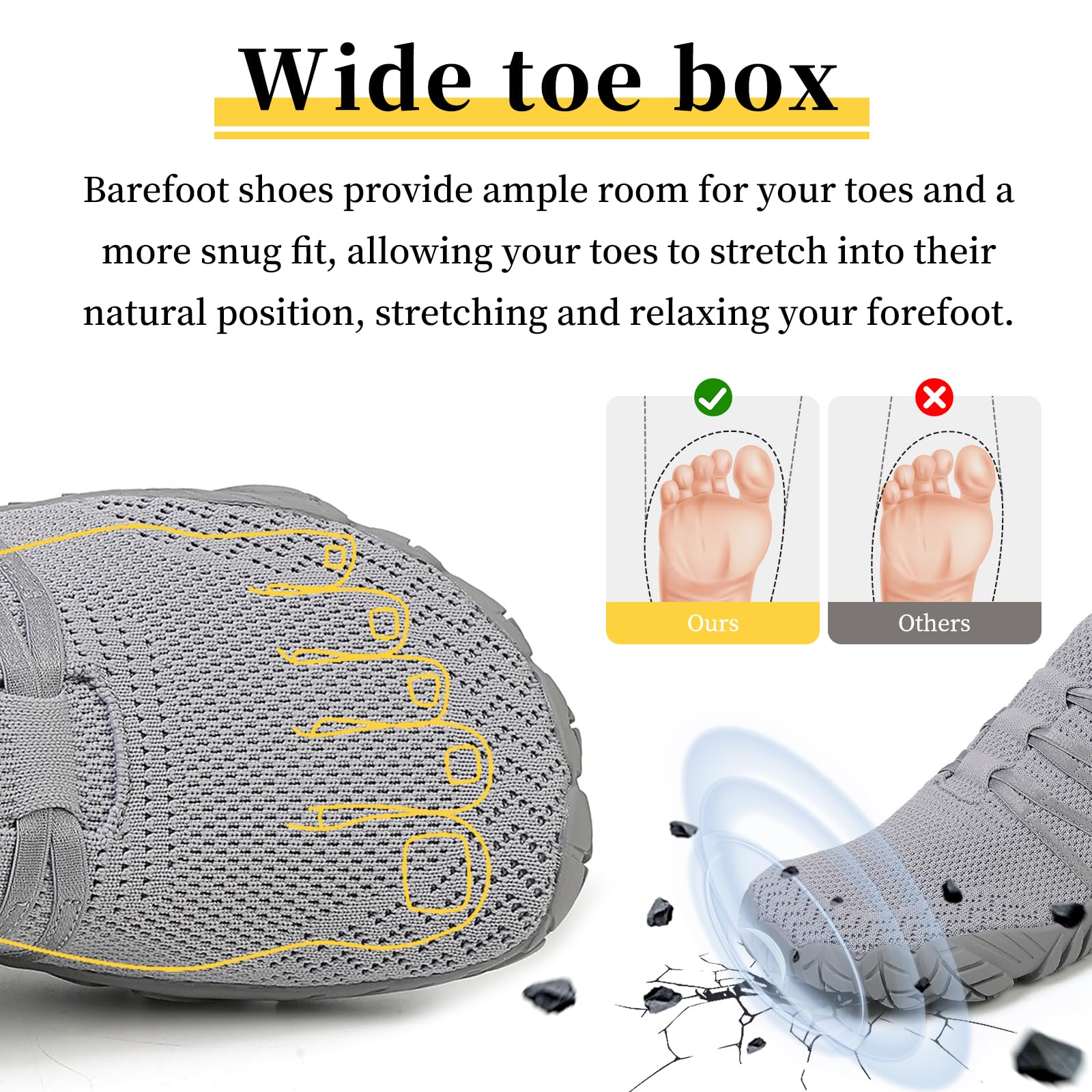 Barfußschuhe Damen Herren Breite Barfuss Schuhe Laufschuhe Zero-Drop Sohlen Zehenschuhe Traillaufschuhe Leichte Atmungsaktiv Fitnessschuhe Komfort rutschfest Straßenlaufschuhe Unisex 36-46EU