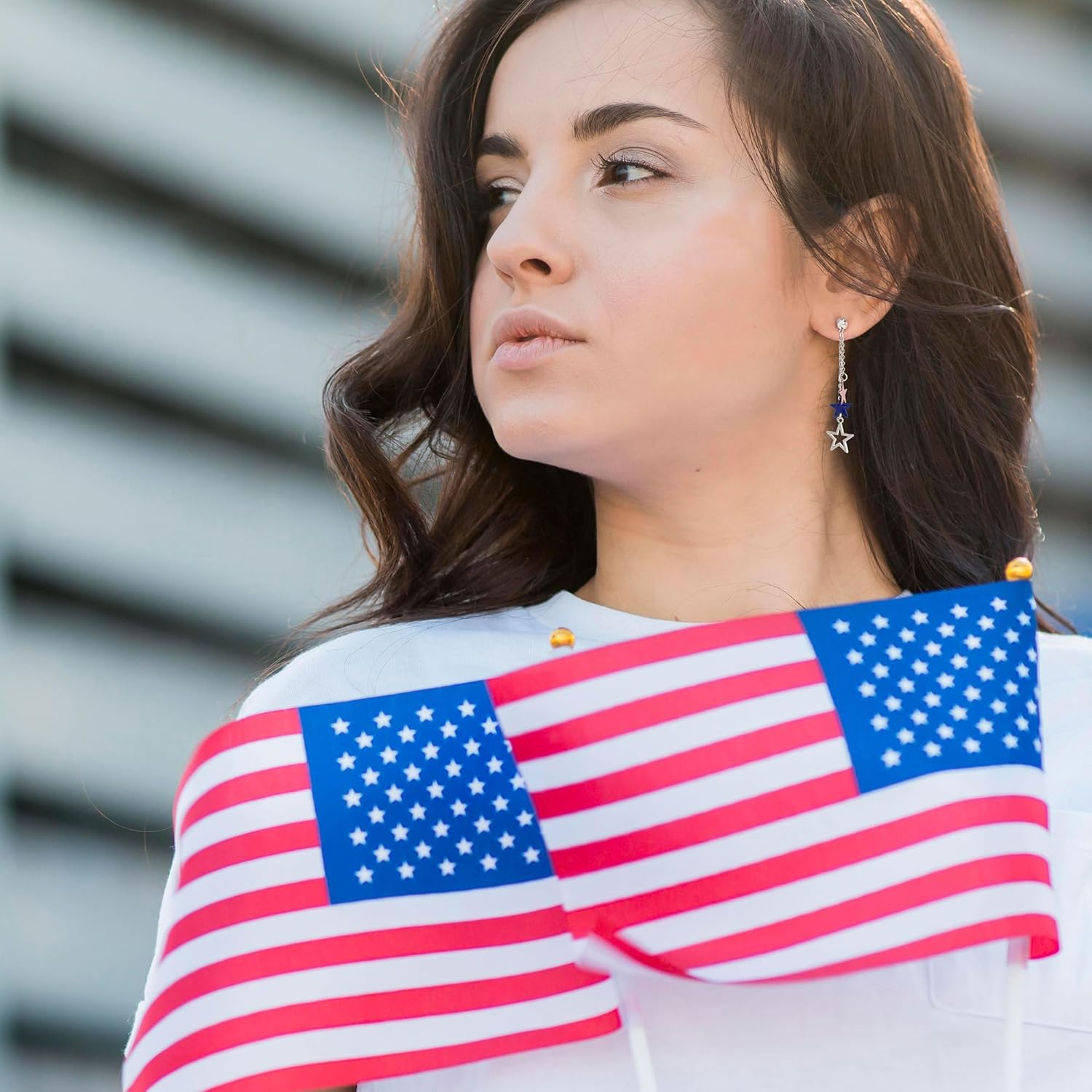 Patriotic American Flag Drop Earrings for Women - Red White and Blue USA Dangle Cross Earrings for 4th of July, Independence Day Jewelry Gifts - Image 3