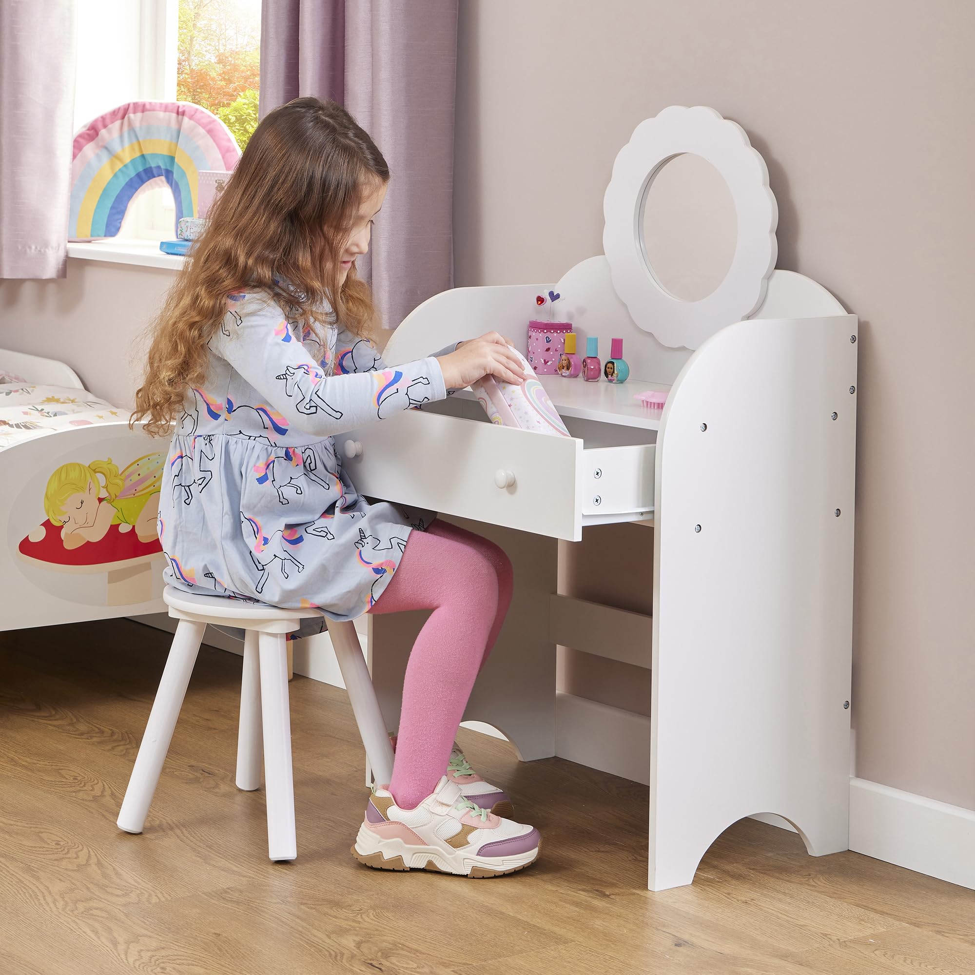 Liberty House Toys Kids Dressing Table and Stool Set - Wood - White