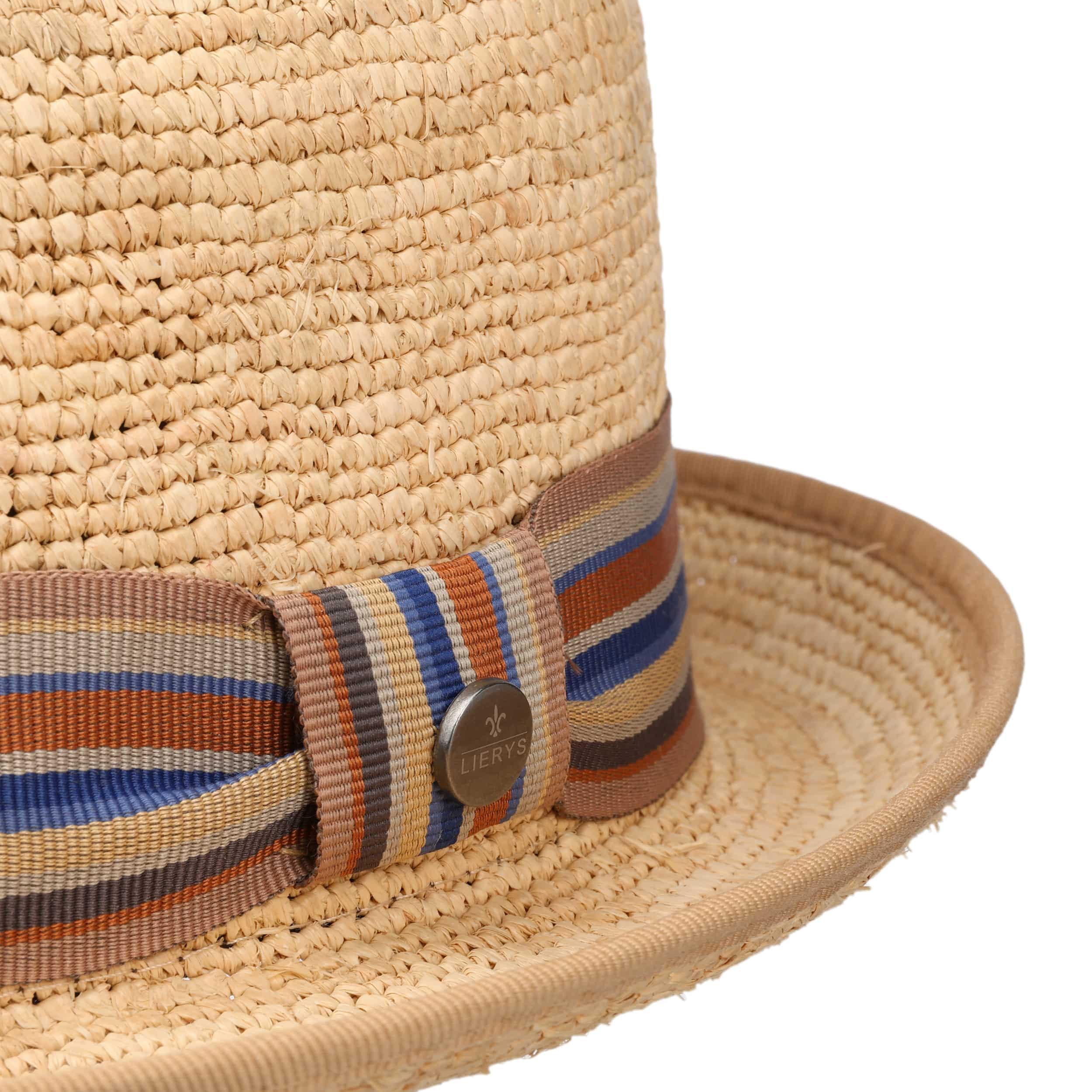 LIERYS Crochet Raffia Pork Pie Strohhut Raffiahut Sonnenhut Sommerhut Porkpie Pork-Pie-Hut Damen/Herren - Made in Italy mit Futter Frühling-Sommer Frühjahr Sommer