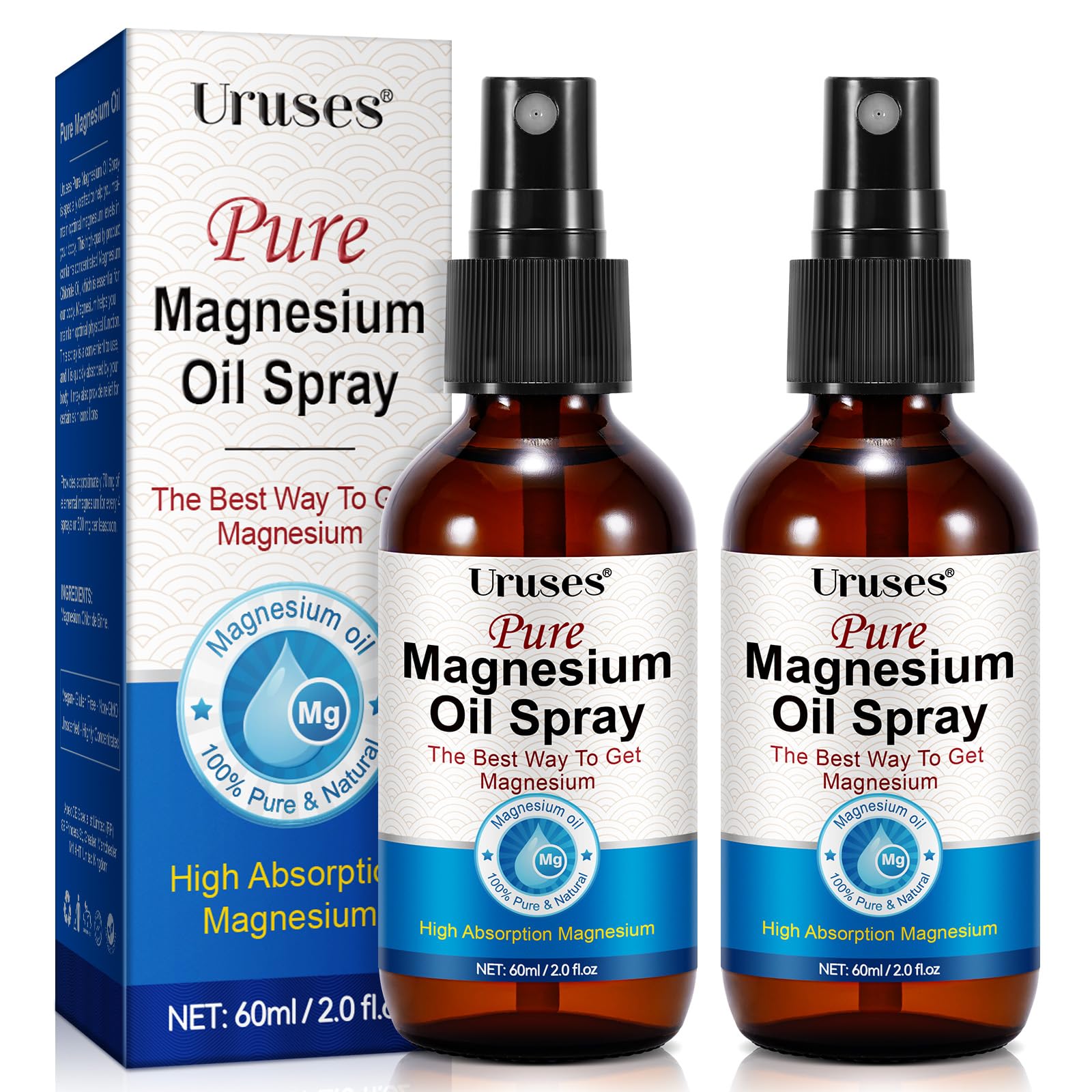 Pure Magnesium Oil Spray, Magnesium Oil for Feet, Topical Magnesium Spray for Feet,Magnesium Body Oil, Glass Bottle, Easy to Absorb & Use - (Pack of 2) 4 Fl Oz (Pack of 1)