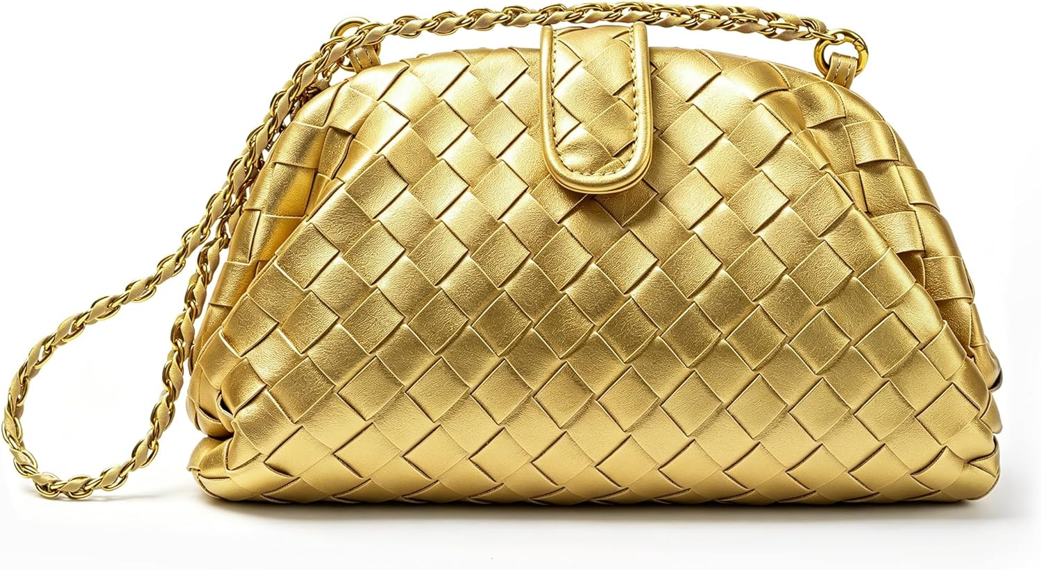 Joryin Woven Evening Bag for Women Woven Leather Dumpling Clutch Crossbody Handbag Shoulder Purse, Vegan Leather