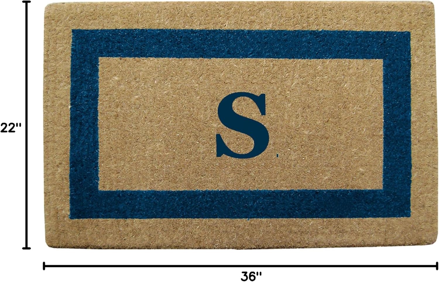 Nedia Home Heavy Duty Coir Door Mat - Personalized Monogram S, Single Picture Frame Design, Natural Coco Fiber Welcome Mat, Durable Handcrafted Outdoor Rug, Eco-Friendly, Blue 22" x 36", O2029S