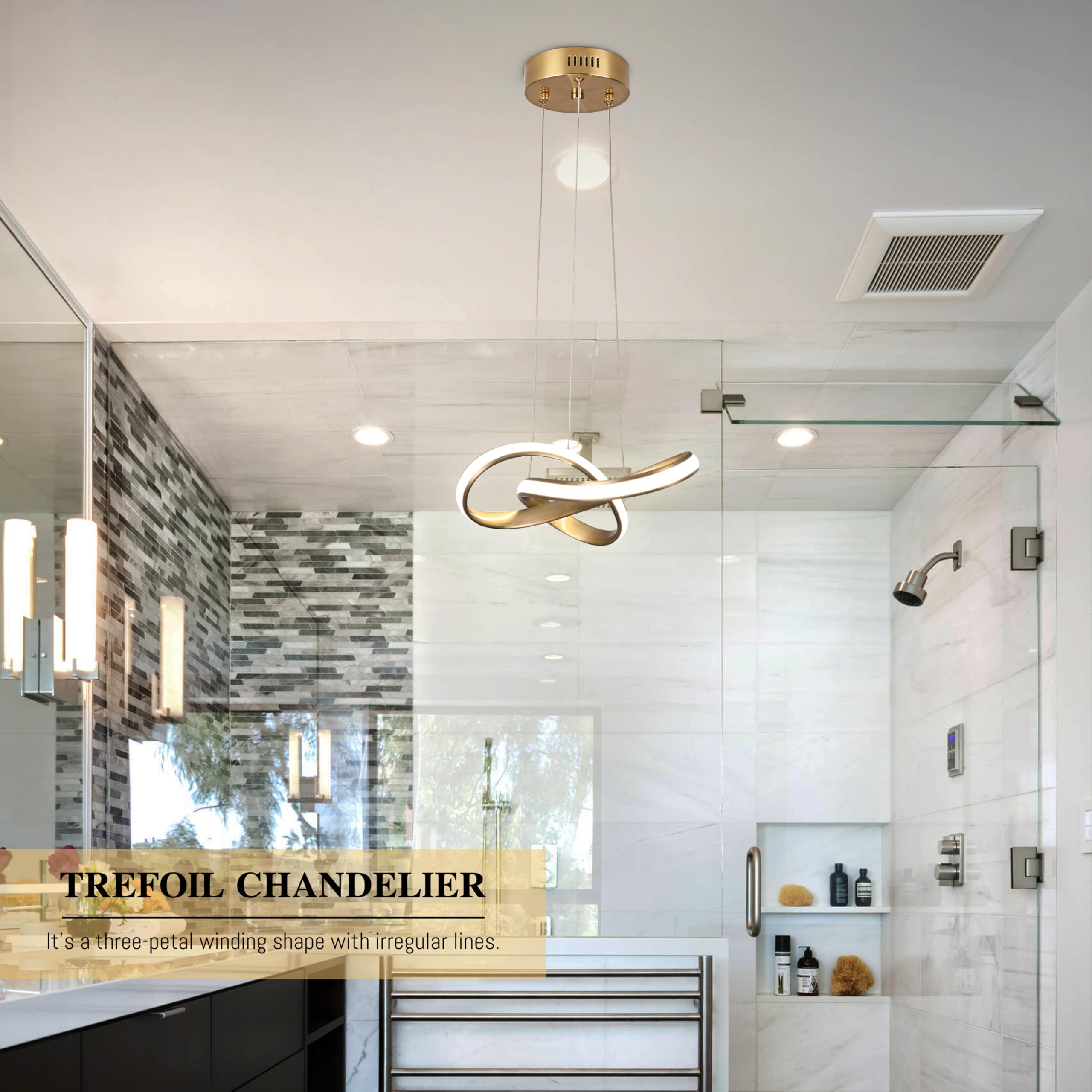 Mccokaige Modern LED Chandelier Contemporary Pendant Lighting Ring Light Fixture Gold with 4000K and 59in Height Adjustable Hanging Lamp for Kitchen Island Hallway Foyer Closet Corridor