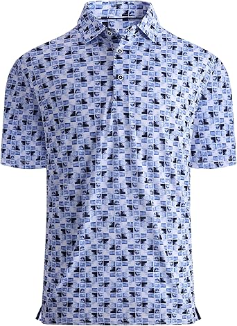 Alex Vando Mens Golf Shirt Moisture Wicking Quick-Dry Print Performance Polo Shirts for Men