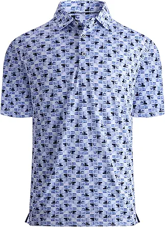 Alex Vando Mens Golf Shirt Moisture Wicking Quick-Dry Print Performance Polo Shirts for Men
