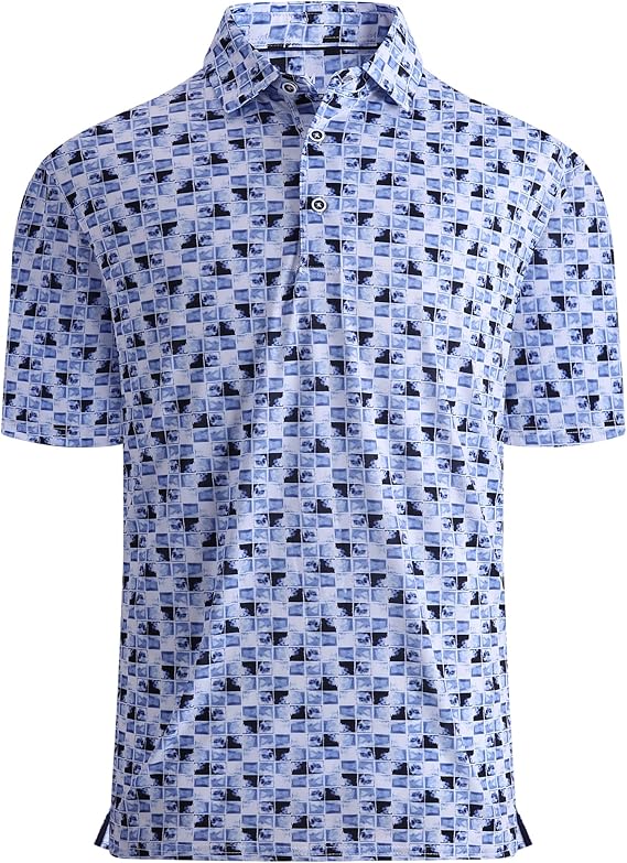 Alex Vando Mens Golf Shirt Moisture Wicking Quick-Dry Print Performance Polo Shirts for Men