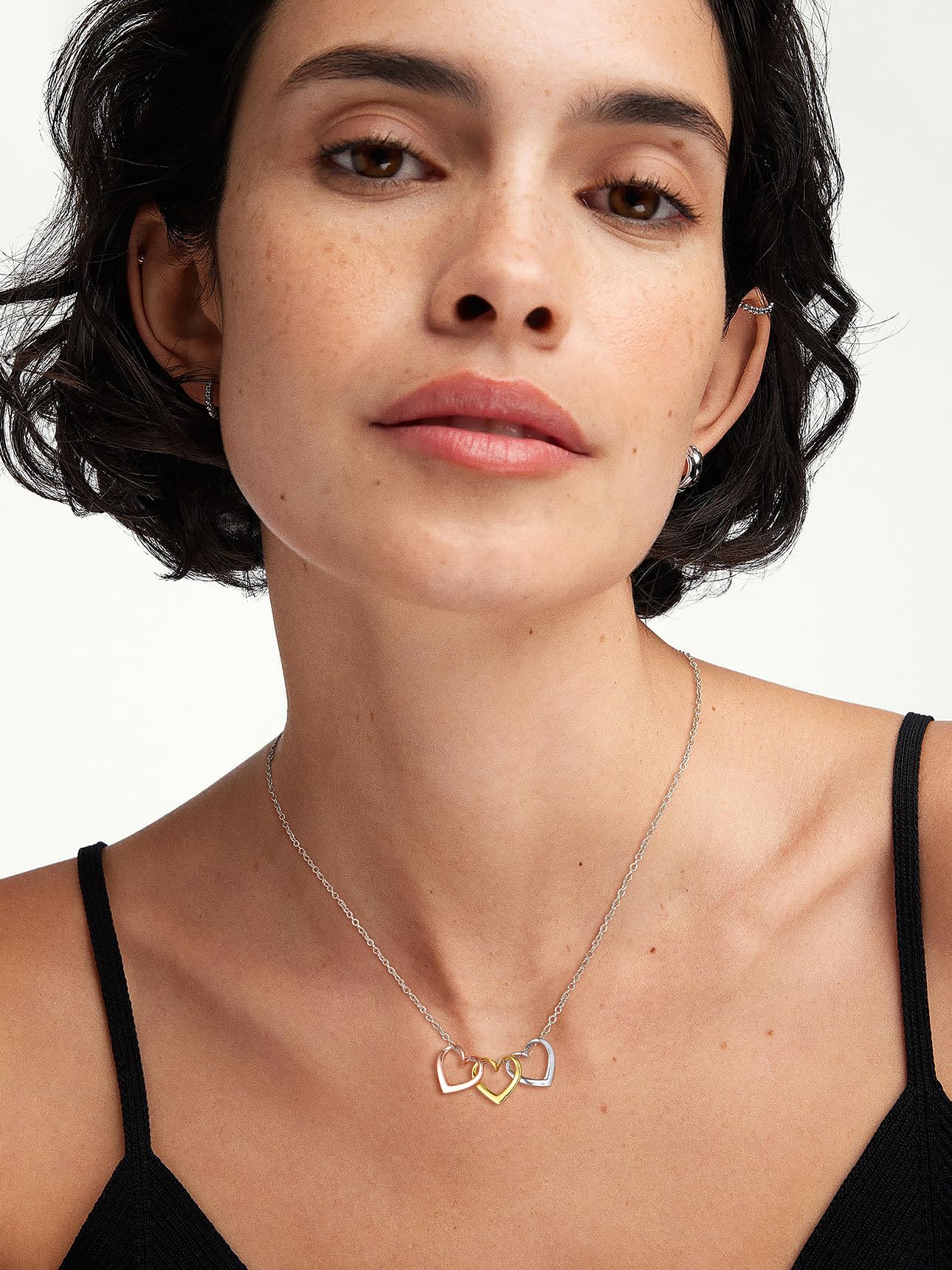 Suplight Collar Mujer Plata de Ley 925 Colgante con 1/2/3 Corazones Collar Amor Eterno Plata/Oro/Oro Rosa Cadena 40cm+5cm