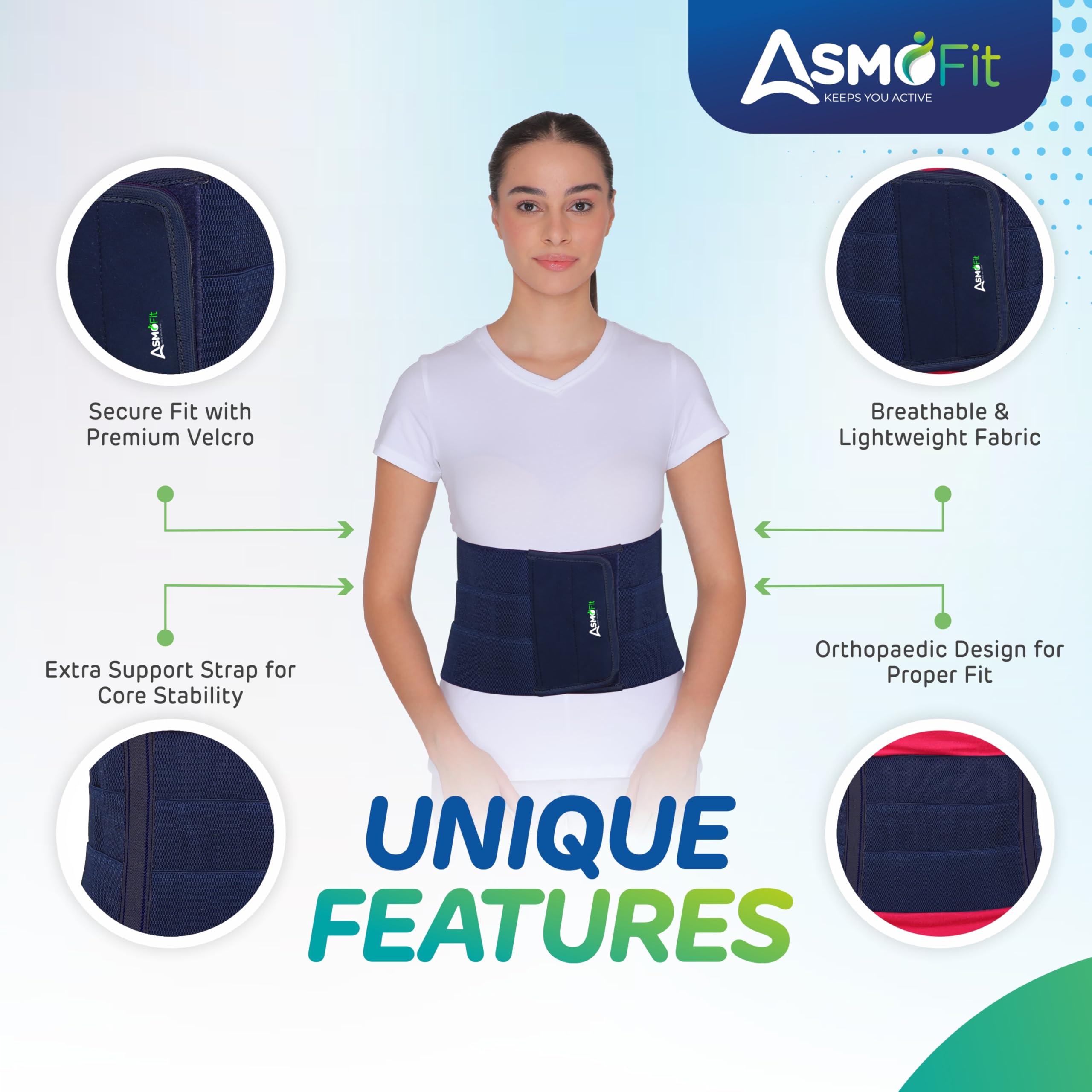 Asmofit Abdominal Belt After Delivery C-Section | Postpartum Belt Ideal for Tummy Reduction After Delivery | Belly Support Belt for Men & Women (Universal 28-44 inch) - Blue - Image 4 thumbnail