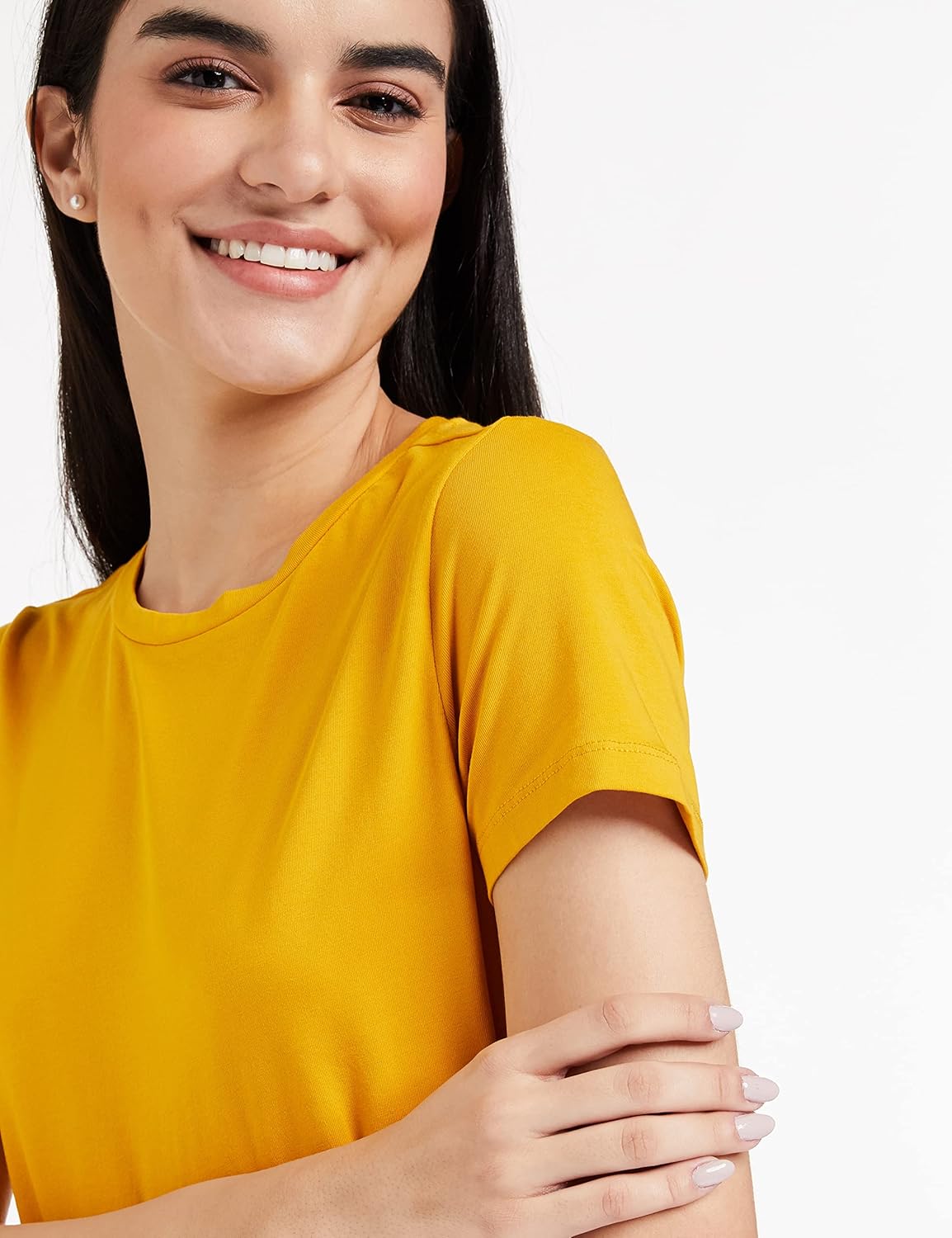 Amazon Brand - Symbol Women's Solid Cotton Stretch Half Sleeve Round Neck Regular Fit T-Shirt (Pack of 2) offers donot miss