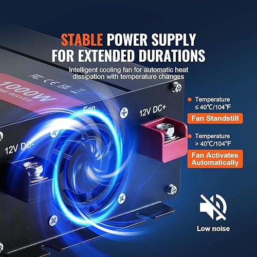 Miniatura 55 de VEVOR Inversor de onda sinusoidal pura de 2500 W, inversor de automóvil de 12 V CC a 120 V CA, 3 salidas de CA, puerto USB, pantalla LCD, control