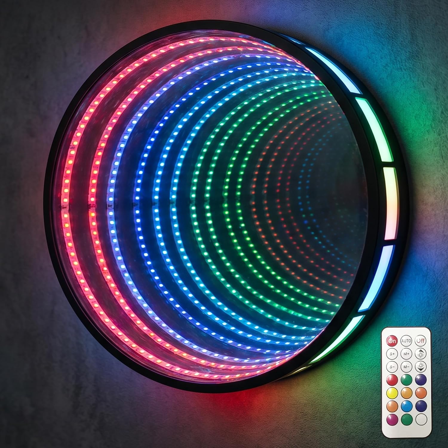16" Infinity Mirror Light,Wall-Mounted,Remote Control,RGB Color