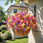 Alupssuc 24 Bundles Artificial Flowers for Outdoors Decoration, UV Resistant Silk Faux Daisy Flora Spring Fake Plastic Plants Greenery for Outside Indoor Yard Home Porch Window Box Decor, Mix 4 Colors
