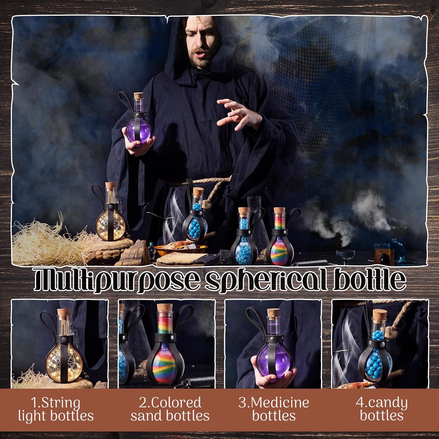 Baderke 3 Set 3oz Plastic Potion Bottle with Cork Stopper, Black