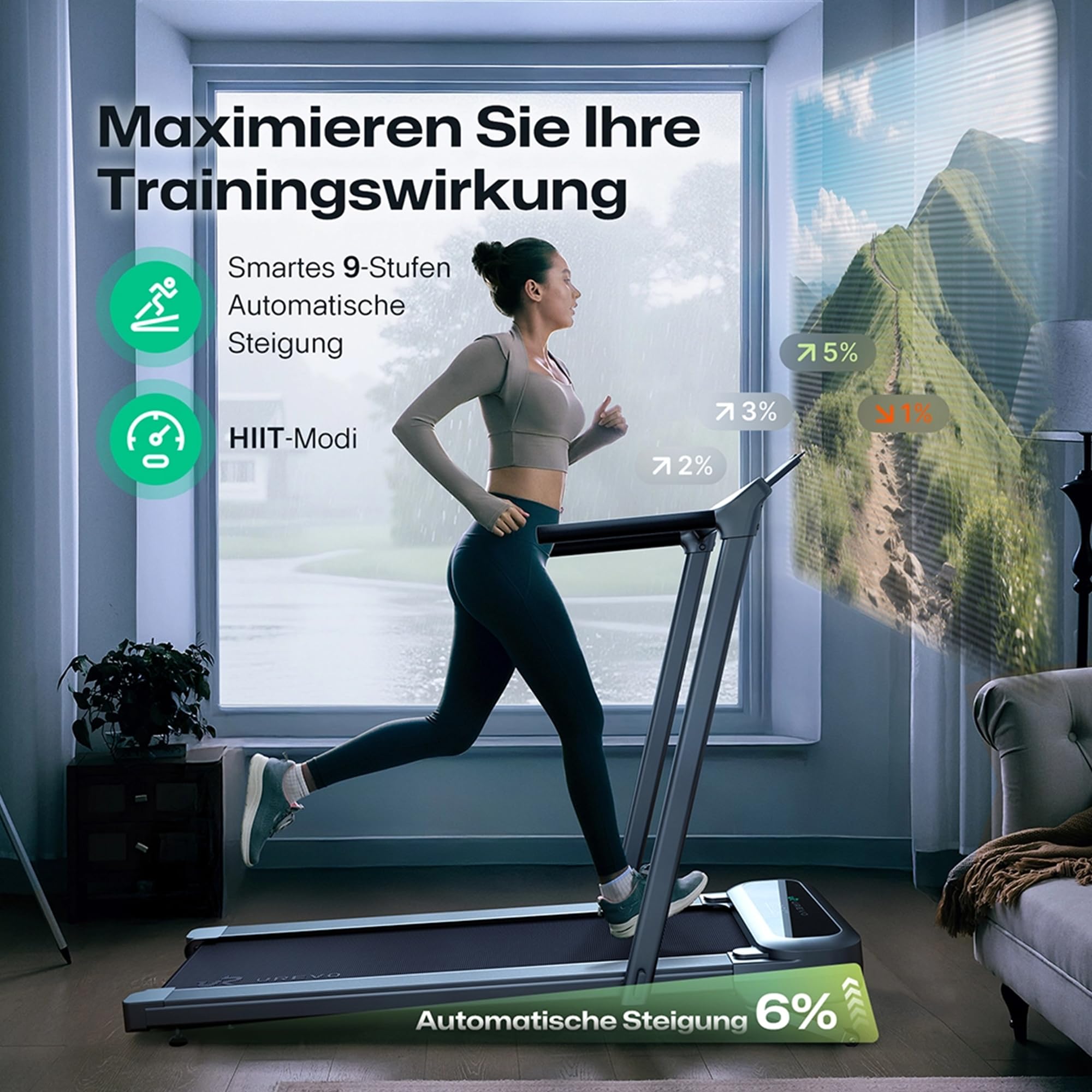 UREVO Laufband mit automatischer Steigung und Dual-Brushless-Antrieb