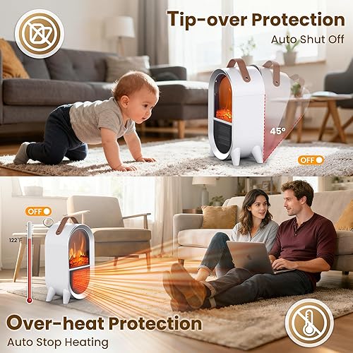 Miniatura 3 de Calentador eléctrico portátil de chimenea, 1500 W750 W, mini calentador de espacio para uso en interiores con llama 3D, termostato, asa de
