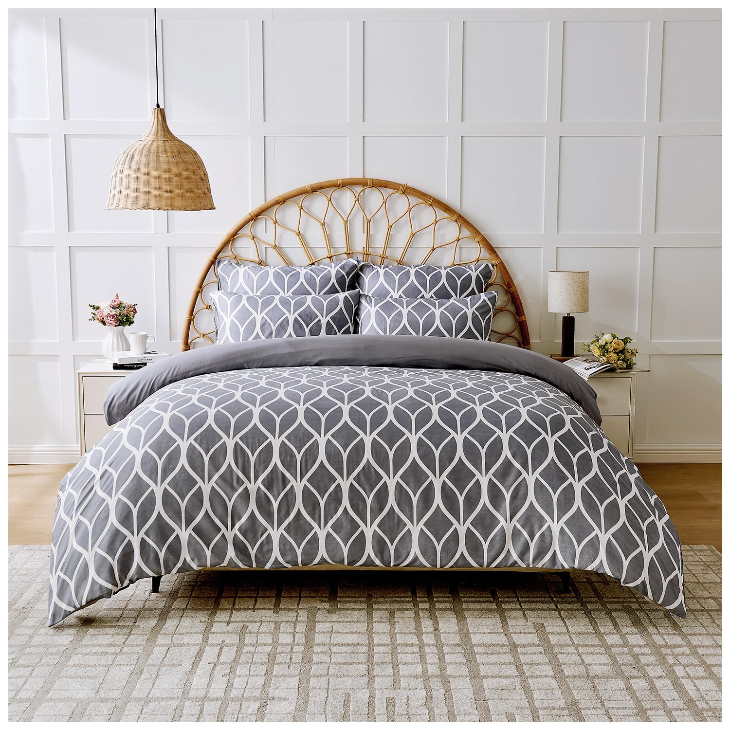 GC GAVENO CAVAILIA Geometric Duvet Cover Sets - Microfiber Quilt Cover Bed Set - Hypoallergenic Bedding Sets King Size (230x220 Cm) - Breathable Soft Bed Linen - Grey