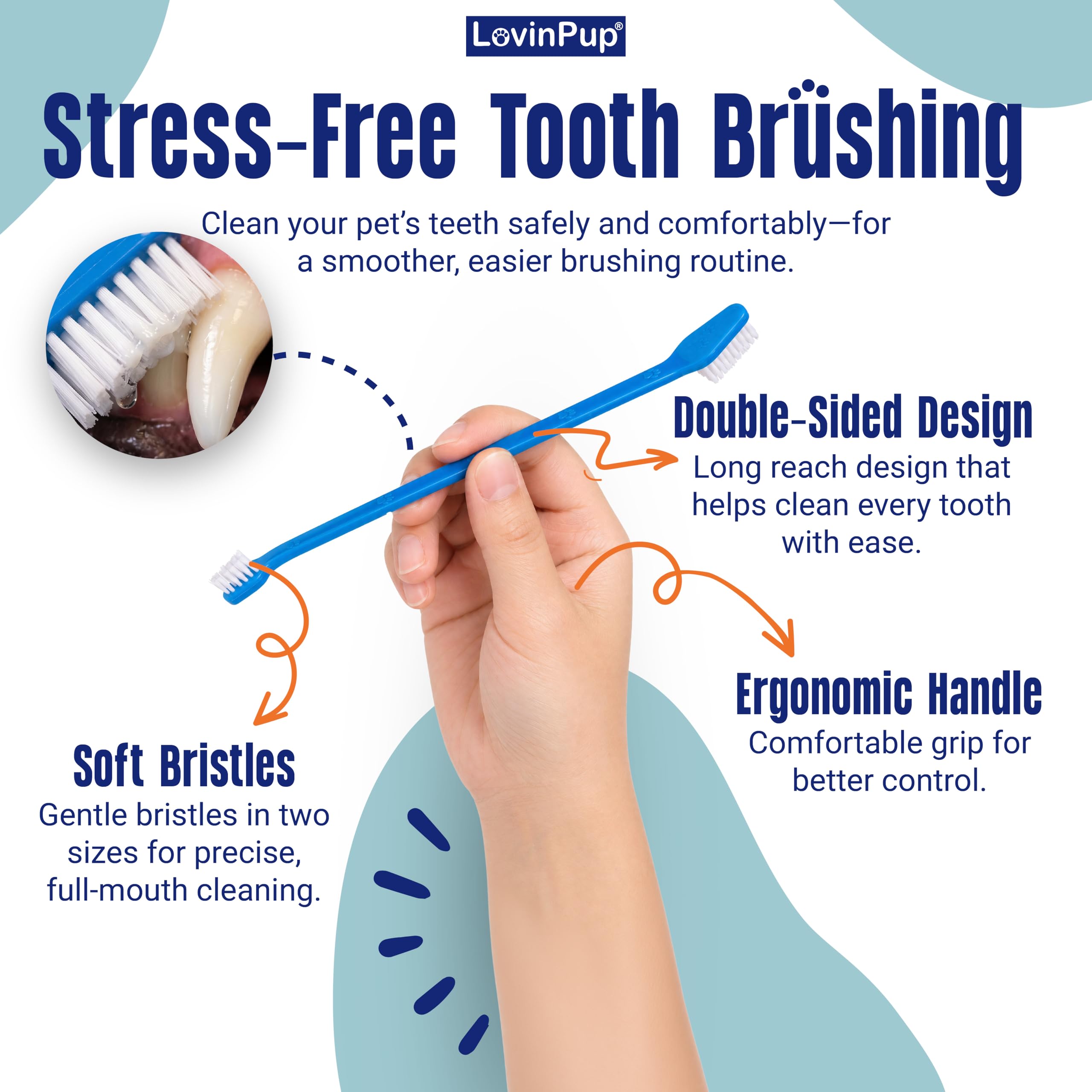Juego de cepillo de dientes profesional para perros y gatos de doble cara para dientes grandes y pequeños