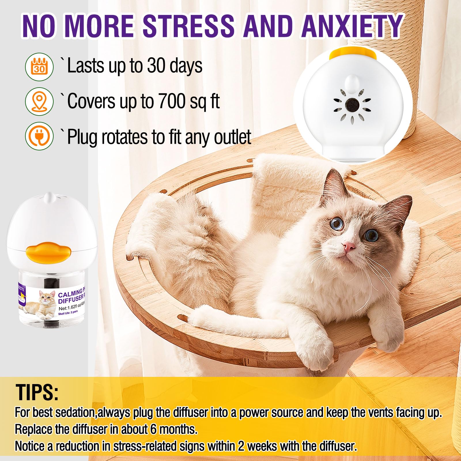 Cat Calming Pheromone Diffuser And Spray,Juego De Difusor De Feromonas Para Gatos,Spray Calmante Para Gatos,Alivia El Estrés Por Ansiedad,Reduce Las Peleas Y Los Arañazos (1 Recarga+1 Spray)