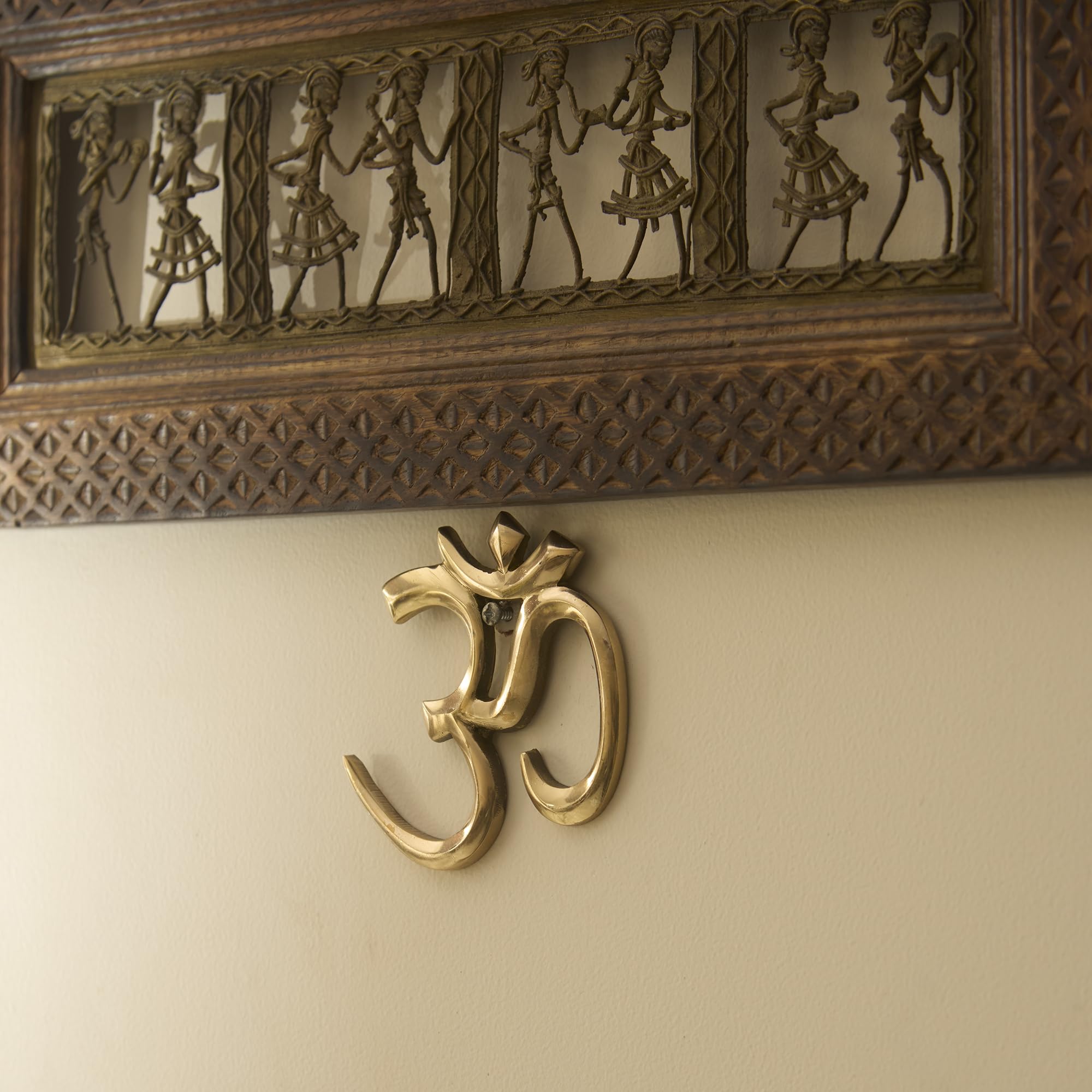 ESPLANADE Brass OM Wall Hanging Sculpture | Vastu | Fengshui | Goodluck, Auspicious, Religious symbols | Pooja Idols | Home Decor (4" Inches)