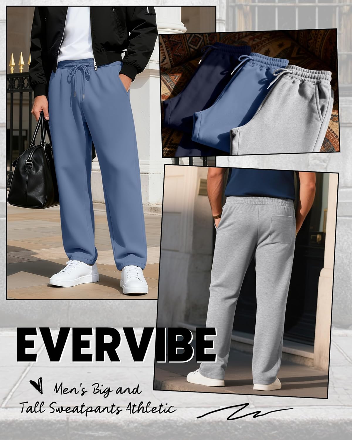3 Pack Men's Big and Tall Sweatpants Athletic Workout Lounge Pants Plus Size Drawstring Joggers with 3 Pockets - Image 3