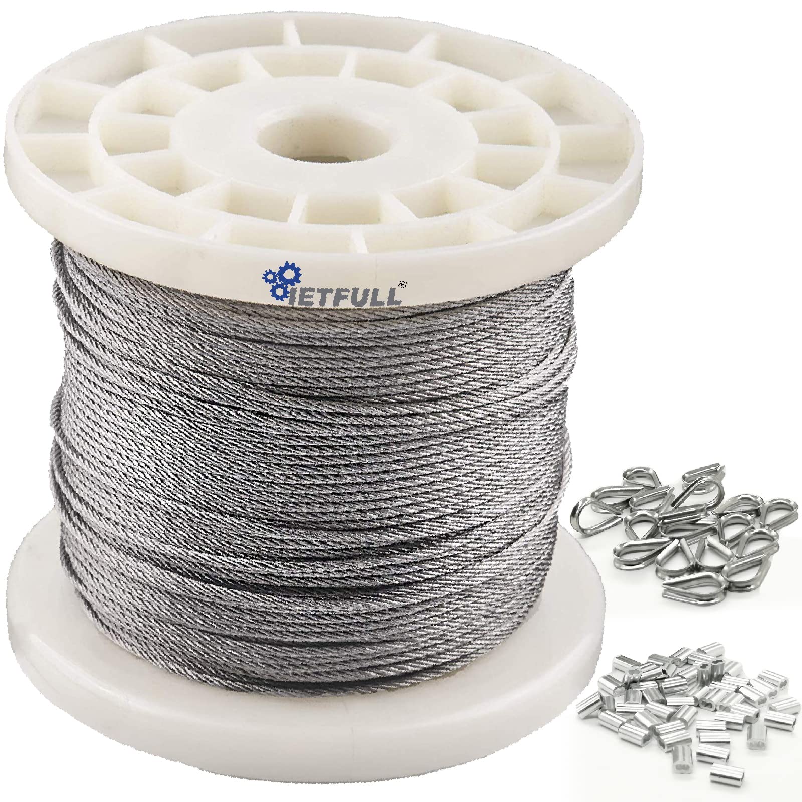 Buy IETFULL 1/16 Wire Rope, 1/16 in. x328 ft. Aircraft Cable, 304 Stainless Steel Cable, 7x7 368