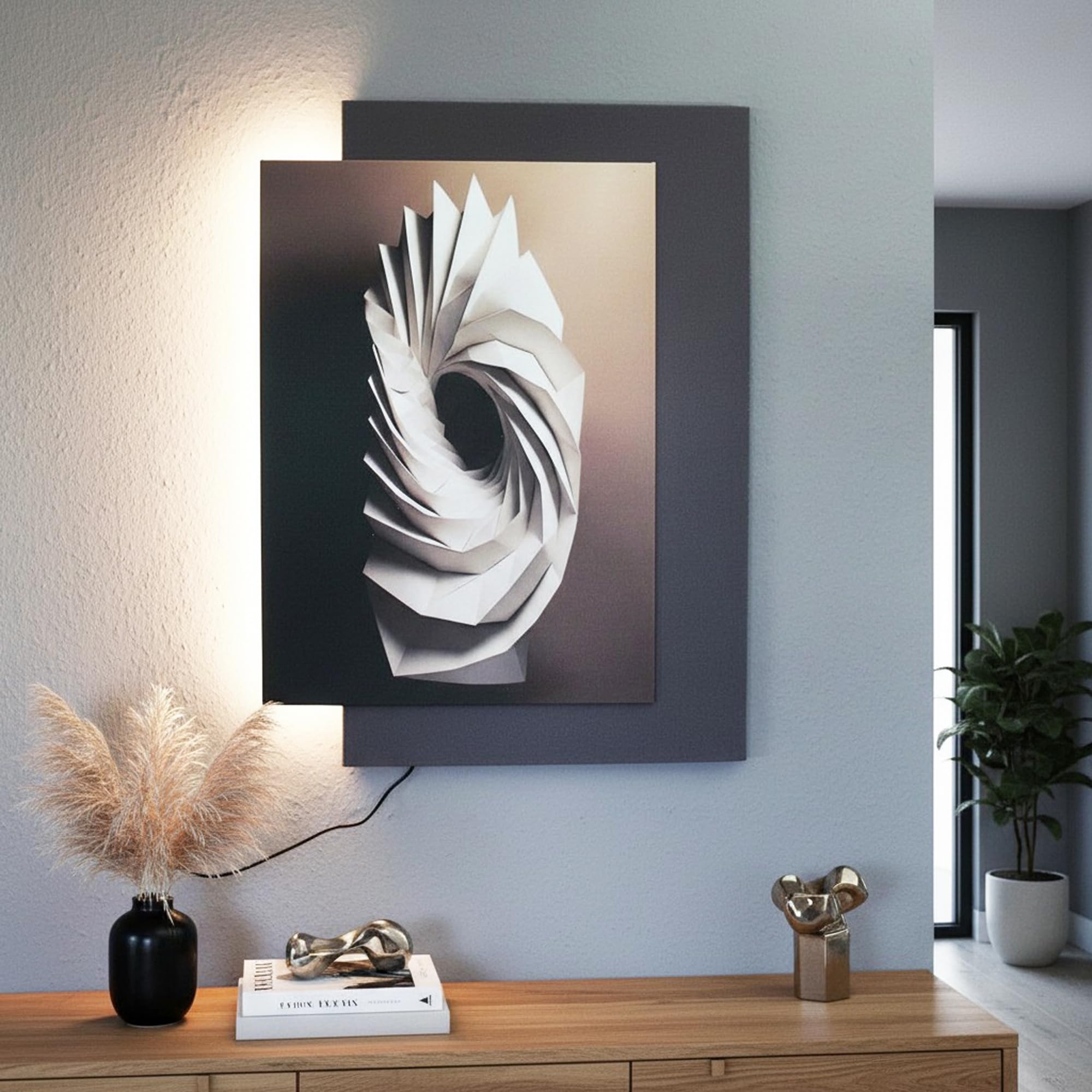 Arnusa LED Wandbild mit indirekter Beleuchtung, moderne Wanddekoration mit Licht, USB, Fernbedienung, 60×80 cm WD006 Wandskulptur