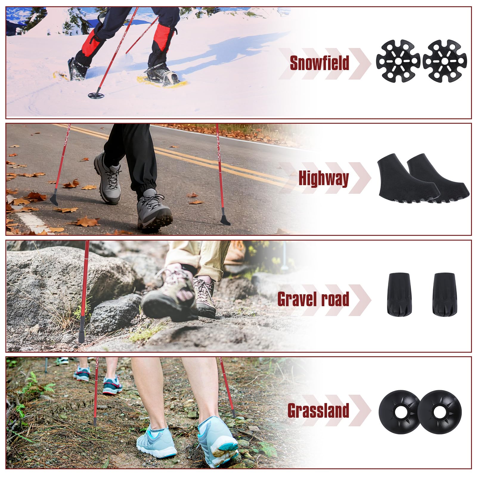 VINATO Bastoni da Trekking Pieghevoli, 2 Pezzi, Bastoncini Escursionismo in Lega di Alluminio 7075 Leggeri, Regolabili 110-130cm con Borsa da Trasporto, per Nordic Walking, Escursionismo, Rosso