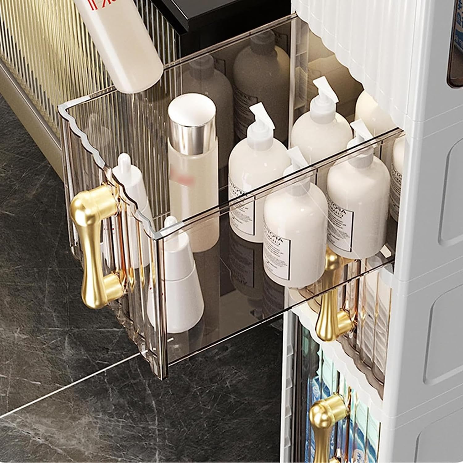 XENITE Slim Bathroom Storage Cabinet Free Standing Toilet Paper Holder Waterproof Toilet Paper Storage Organizer Narrow Storage Cabinet for Skinny Bathroom Storage Corner Floor