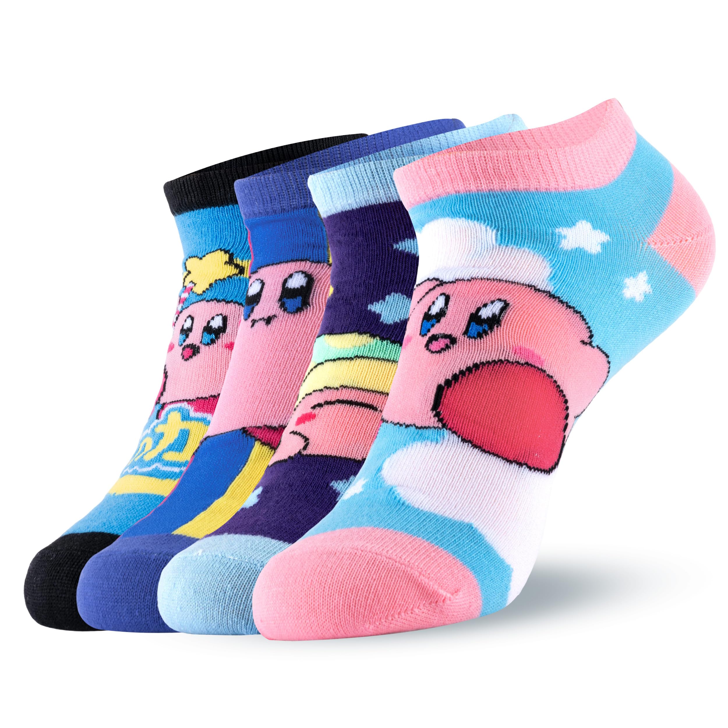 4 Paar Kirby Mädchen Baumwolle Crew Socken Frauen Anya Figuren gedruckte Knöchelsocken Set für Fans Geschenk