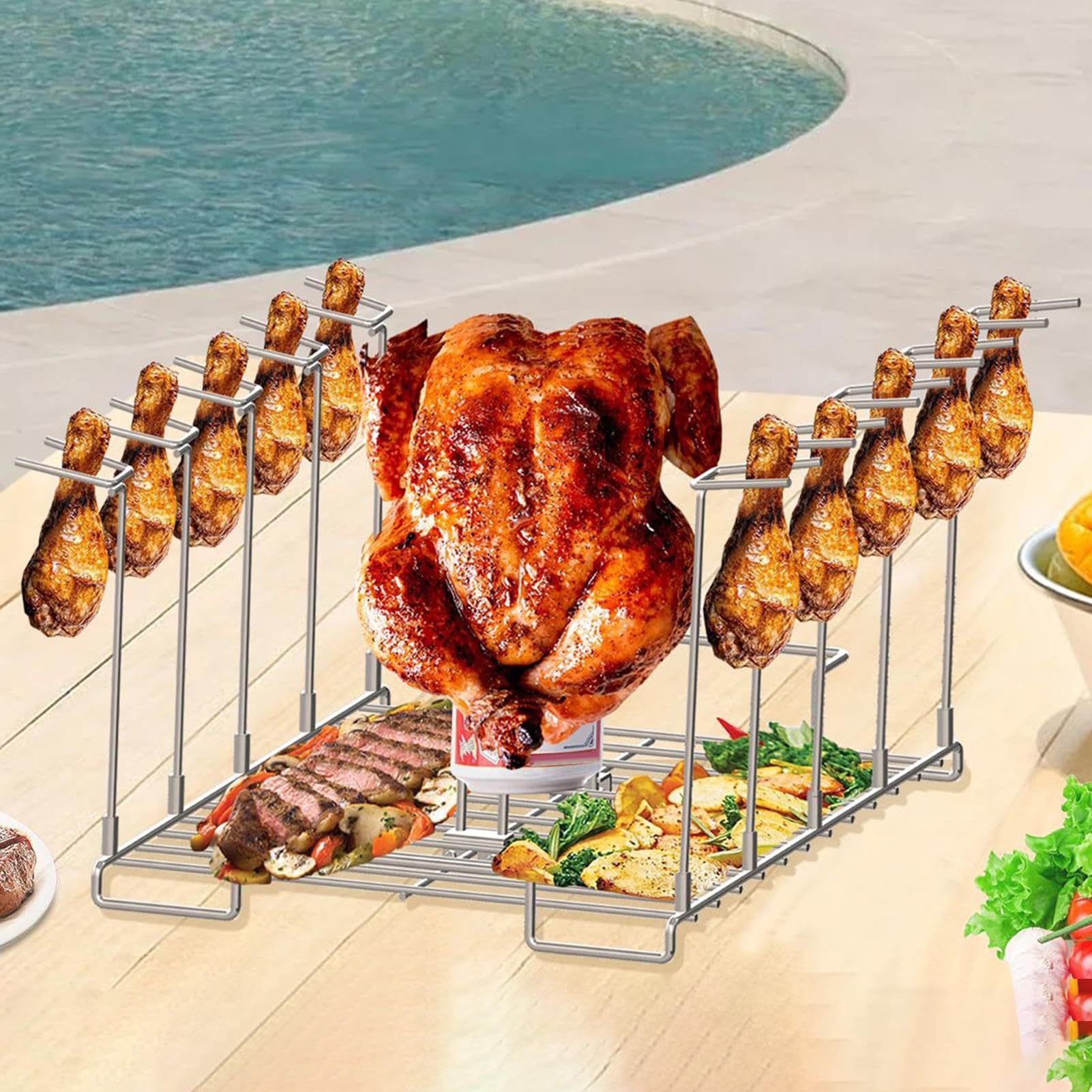 Supporto per lattine di , supporto per pollo, 4 in 1, per pollo intero
