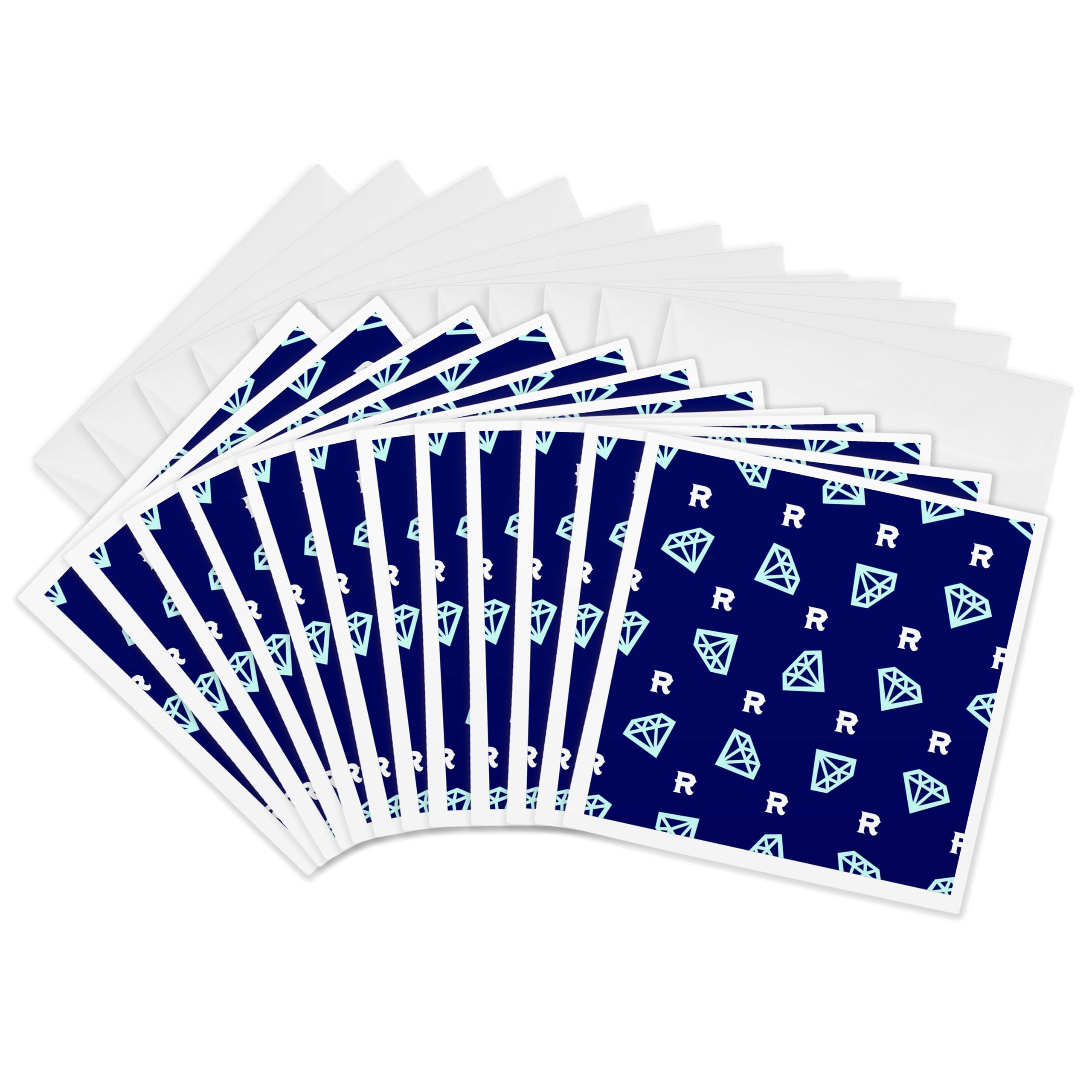 3dRose gc_240920_2 6 x 6-Inch "Monogram Initial R in White Over Blue Tumbling Diamonds Pattern" Greeting Card (Set of 12)