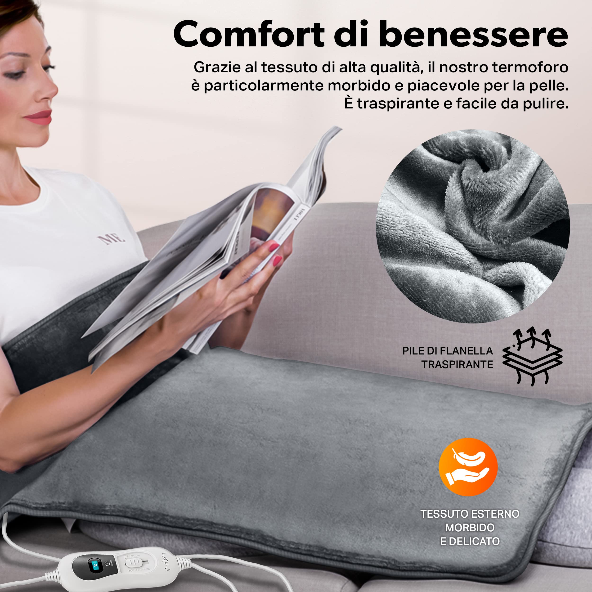 sinnlein Termoforo Elettrico, 60x85cm, Riscaldante per Spalle, Collo e Schiena | Coperta Termica Cervicale | 3 Livelli di Calore | Spegnimento Automatico