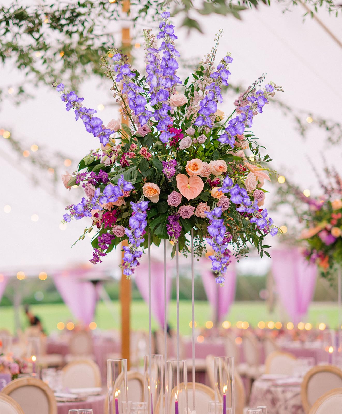 Lot de 6 fleurs artificielles en soie avec tiges pour grand vase, décoration d'intérieur, fête de mariage (violet) 96 cm