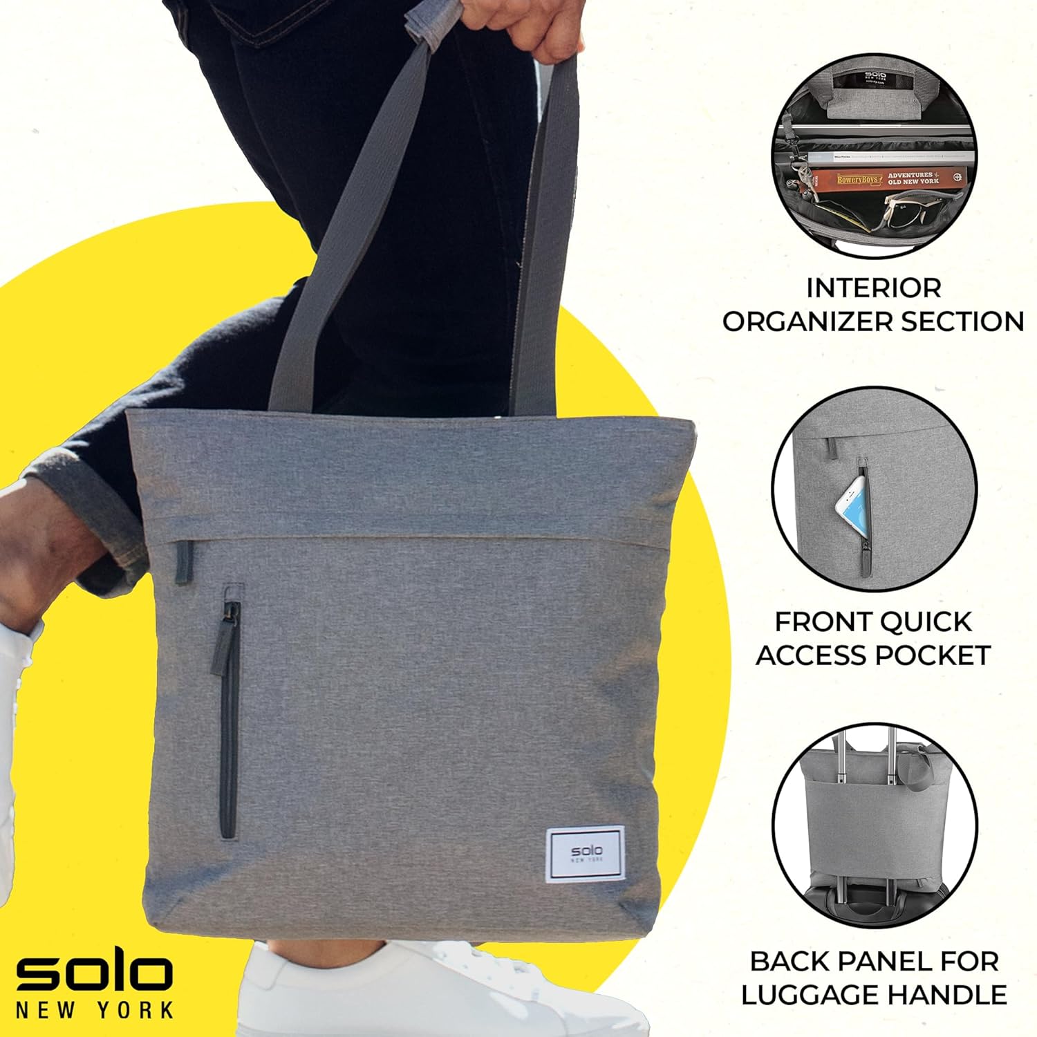 Solo New York Tote Bag for Women - Professional Handbag for Work & Travel, Laptop Purse with Padded Compartment, Front Zippered Pocket, Fits 11"-15.6" Computer - Re:Store, Gray