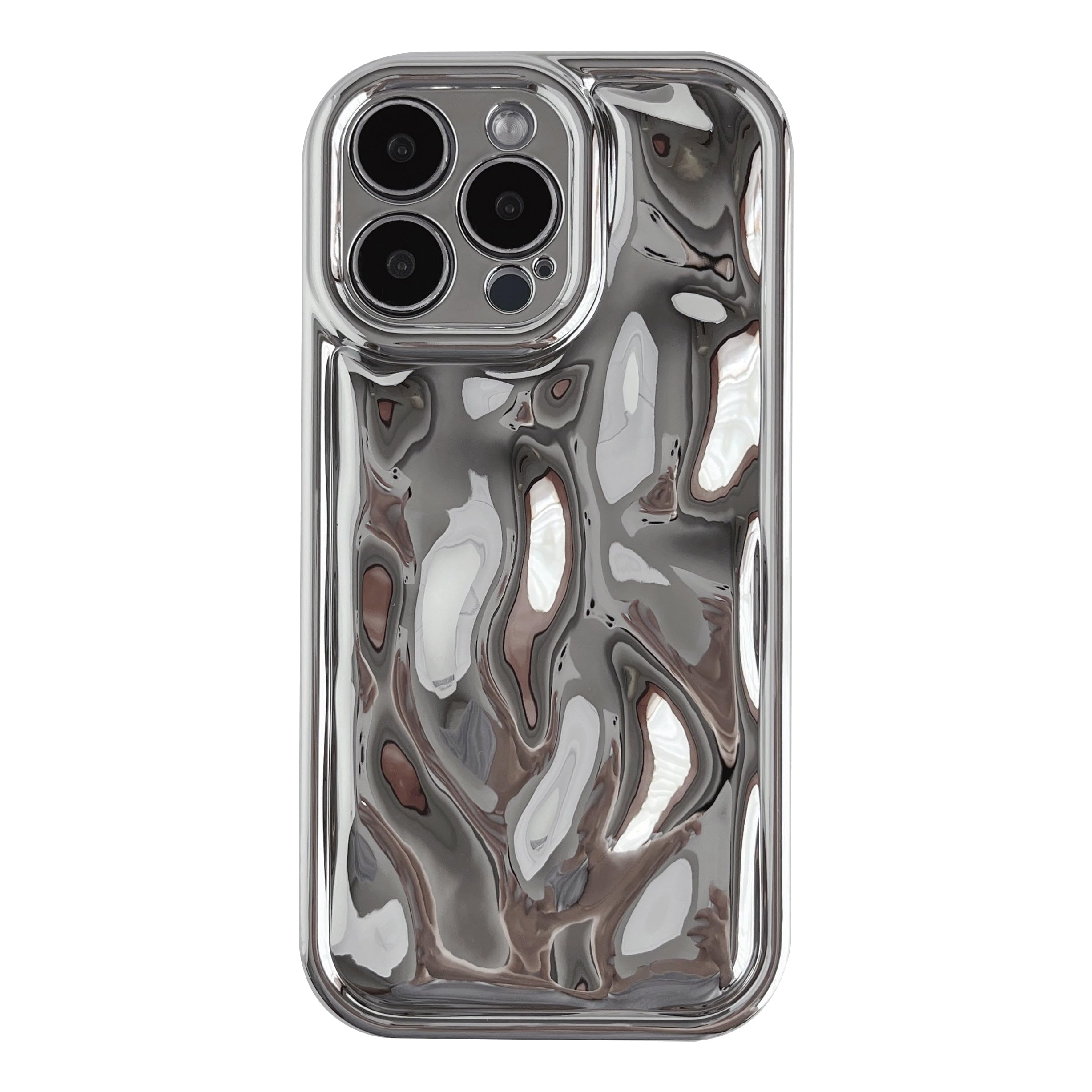 Caseative for iPhone 15 Pro Max Case,Water Ripple Wave Meteorite Bubble Chrome Plating Soft Phone Case (Light Silver)