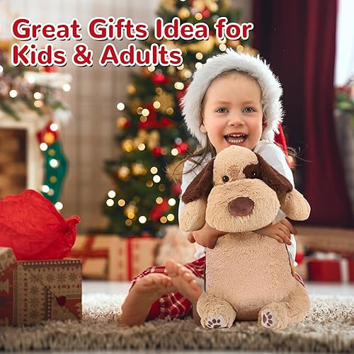 Miniatura 7 de Animales de peluche con peso de perro marrón, 22 pulgadas, 4.5 libras, animales de peluche con peso para perros, almohada de felpa grande para