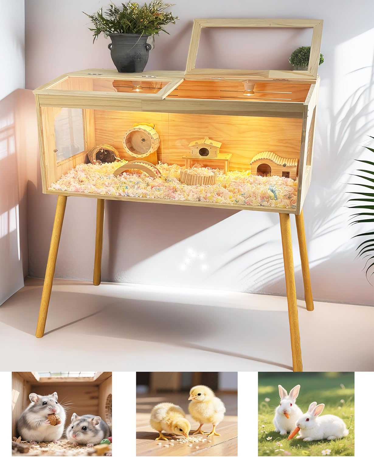 Hamster Cage Natural Pine Wood Chick Breeding Box with Temperature ...
