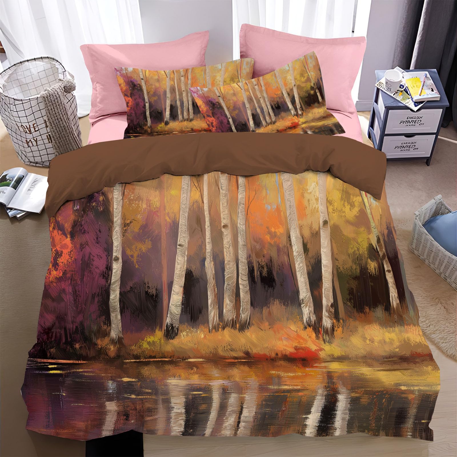 Parure de lit bouleaux d'automne pour chambre parentale