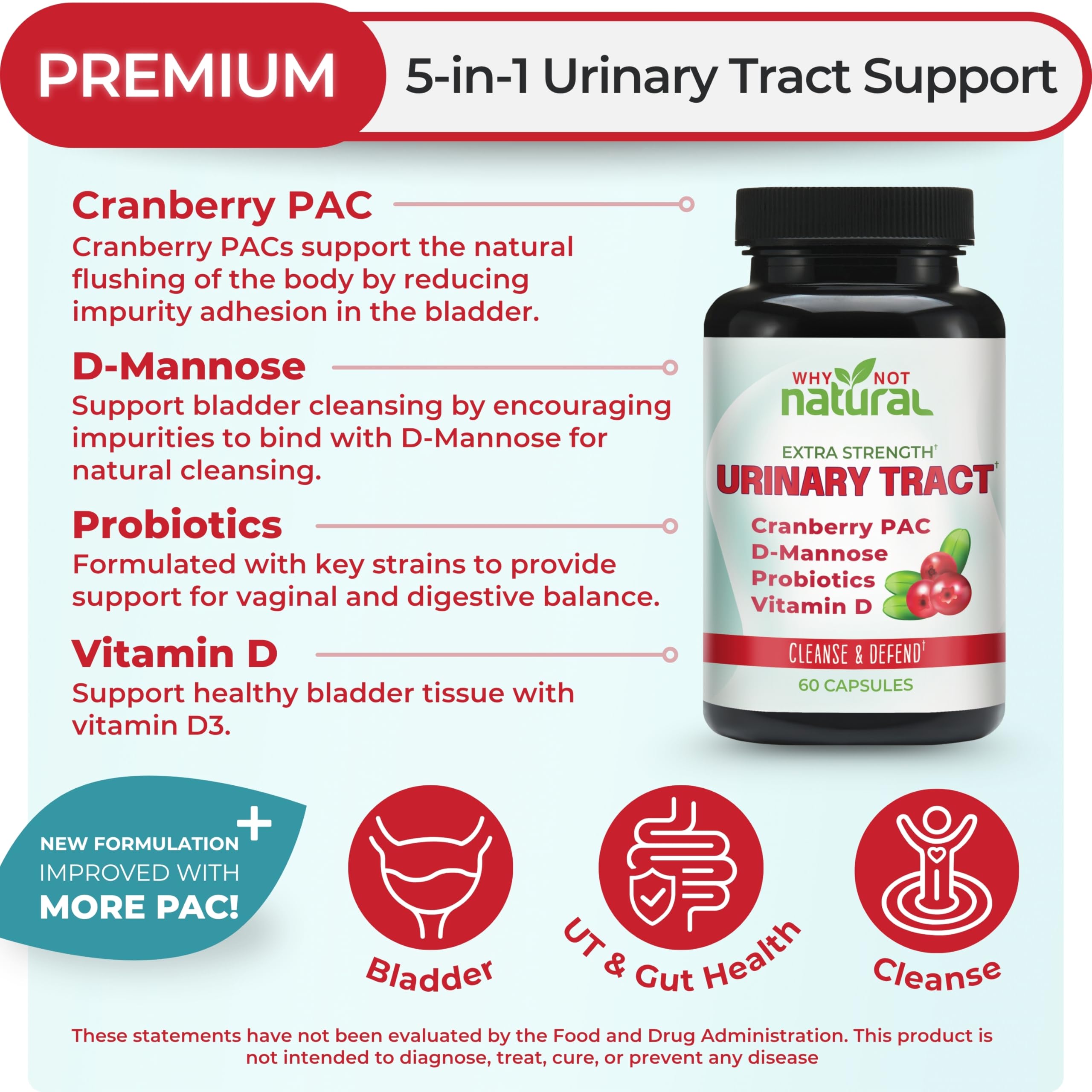 5-in-1 UTI Pills with D Mannose, Cranberry PAC Extract, Probiotics, vit D — Amazon image 2