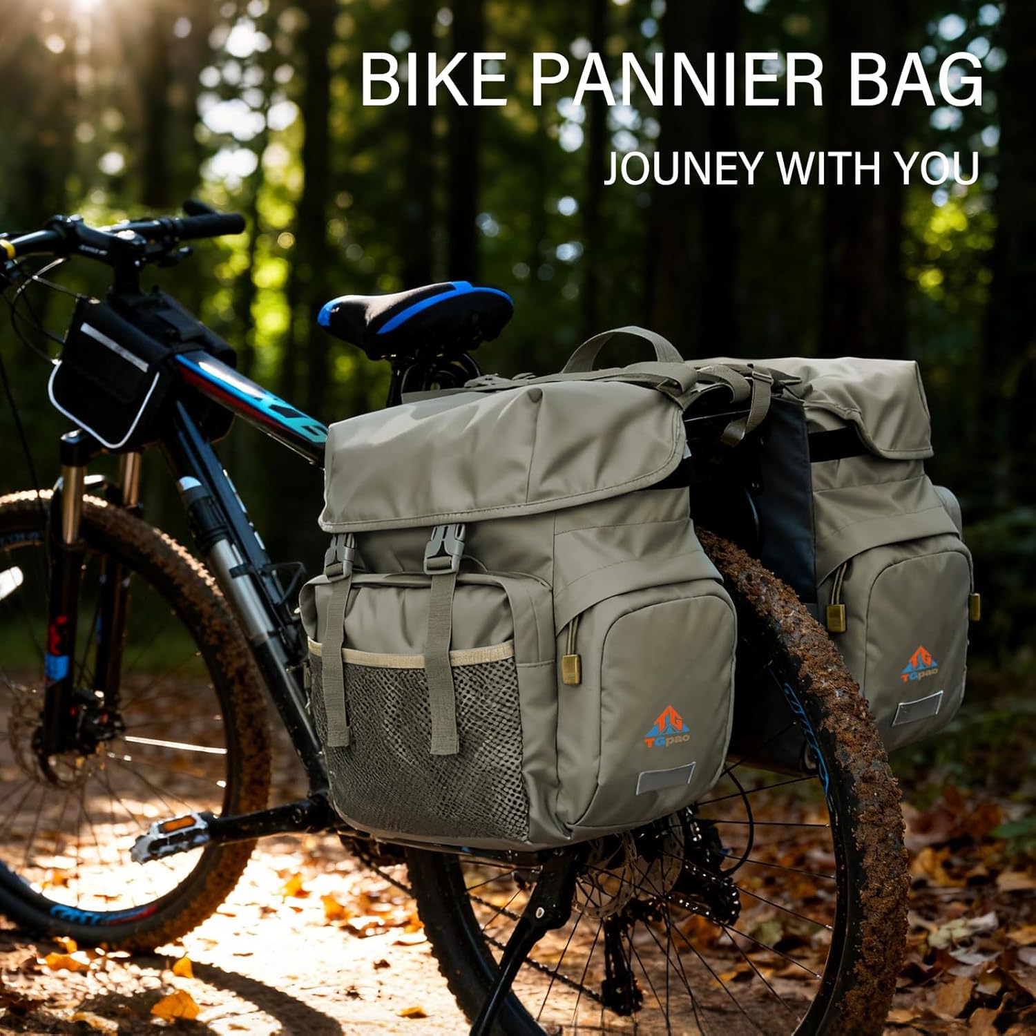 Large Saddle Bags for bike,Waterproof 50L Panier bag for Bicycles/MTB/E-Bike,Bike Trunk Bag With Reflective Stripes (grey,50L) - Image 9