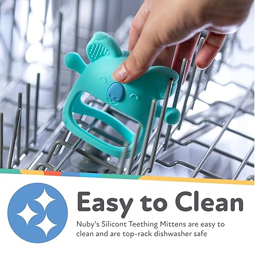 Miniatura 5 de Nuby Manopla de dentición de oso de silicona, alivio calmante de la dentición para tu pequeño, adorable diseño animal, 3-6 meses, sin BPA, solo